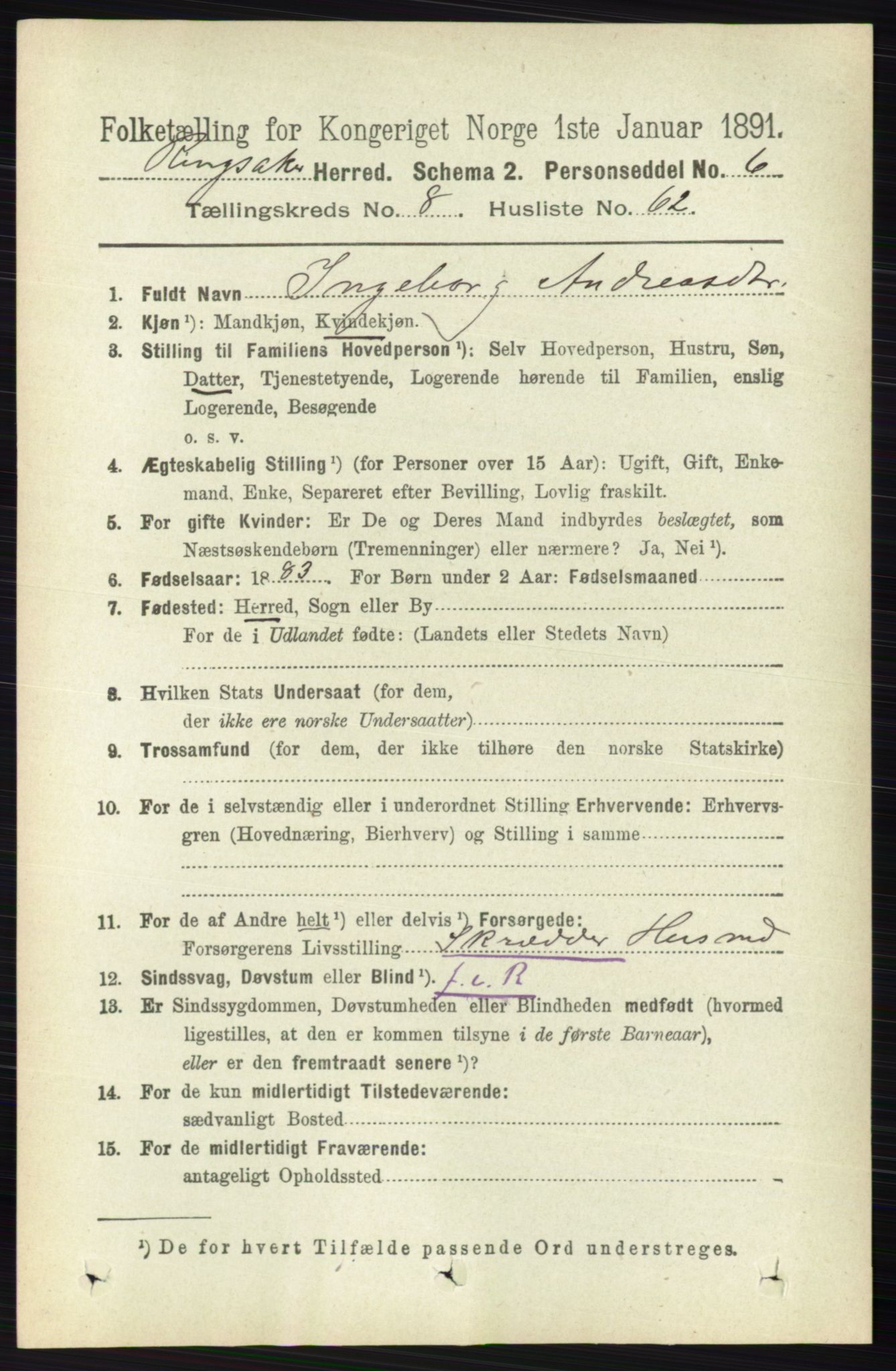 RA, 1891 census for 0412 Ringsaker, 1891, p. 4816