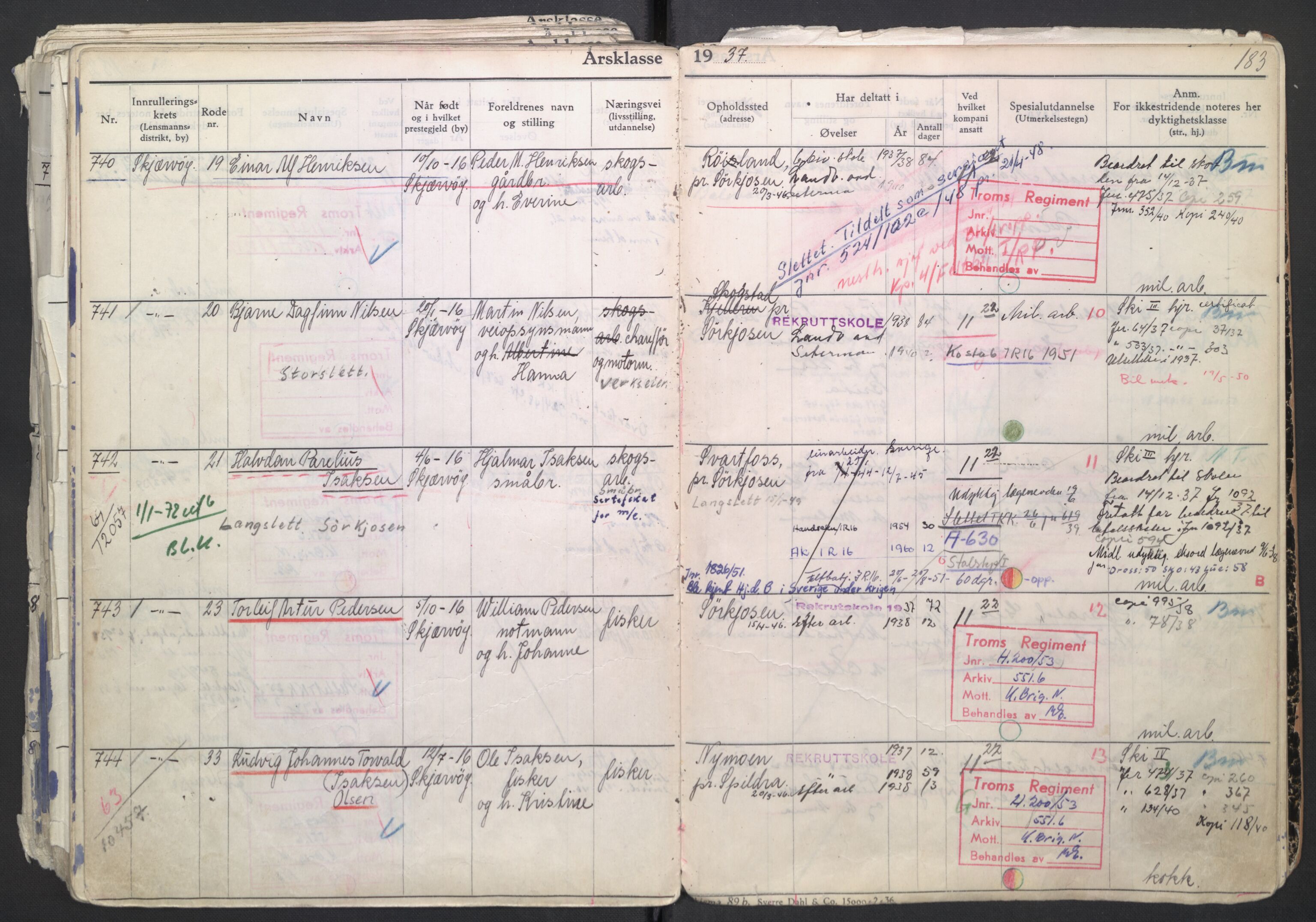 Forsvaret, Troms infanteriregiment nr. 16, AV/RA-RAFA-3146/P/Pa/L0007/0002: Ruller / Rulle for regimentets menige mannskaper, årsklasse 1937, 1937, p. 183