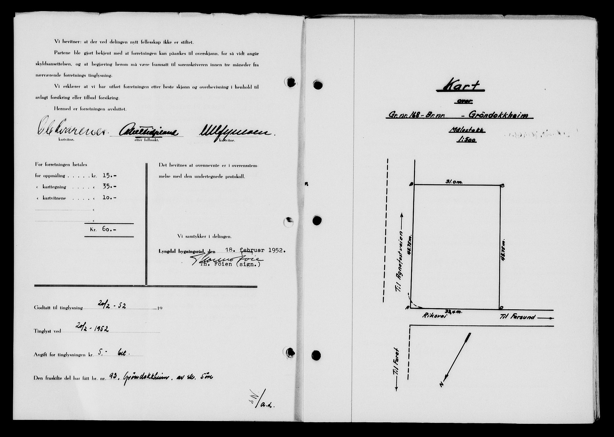 Lyngdal sorenskriveri, AV/SAK-1221-0004/G/Gb/L0667: Mortgage book no. A XIII, 1951-1952, Diary no: : 153/1952