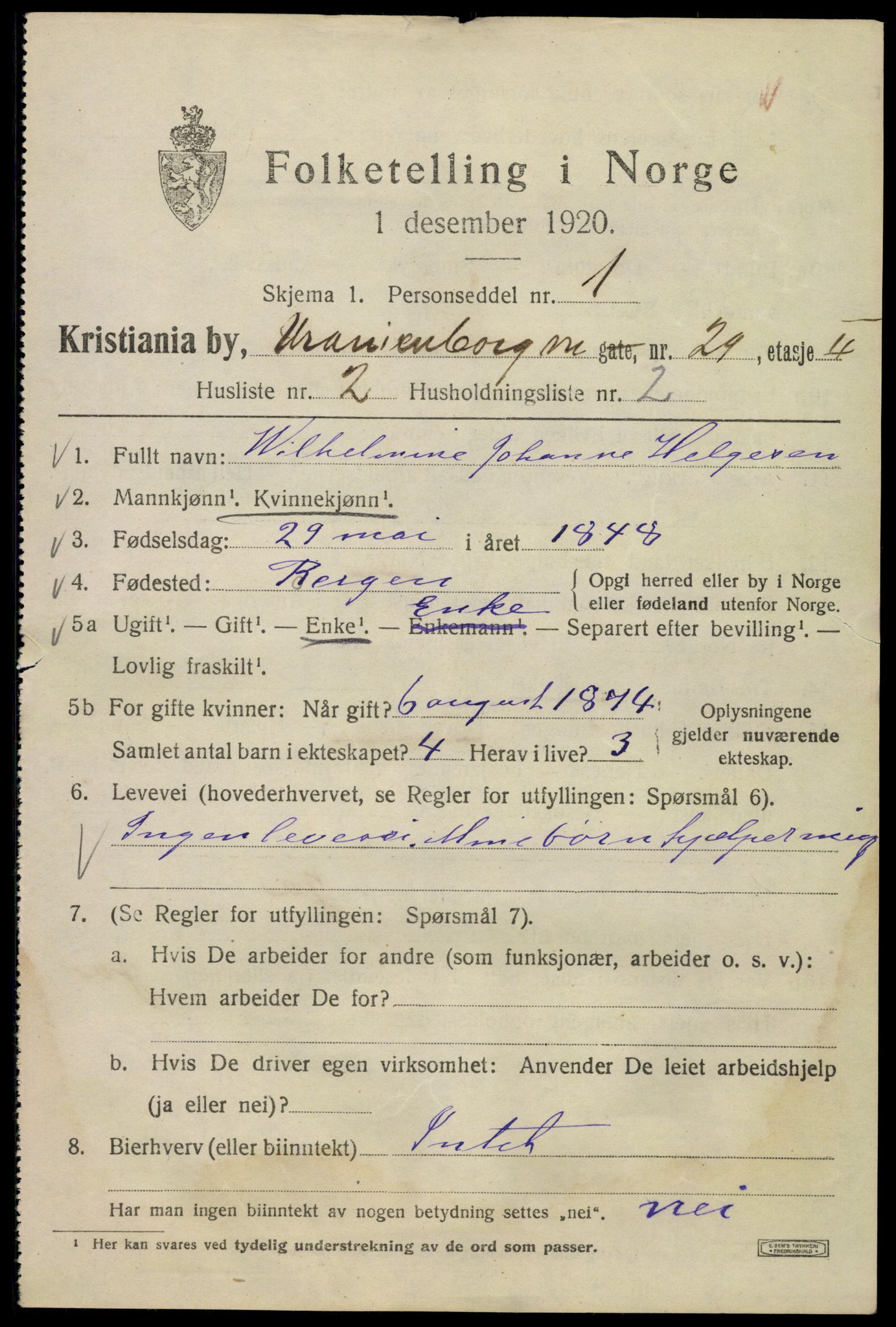 SAO, 1920 census for Kristiania, 1920, p. 620173