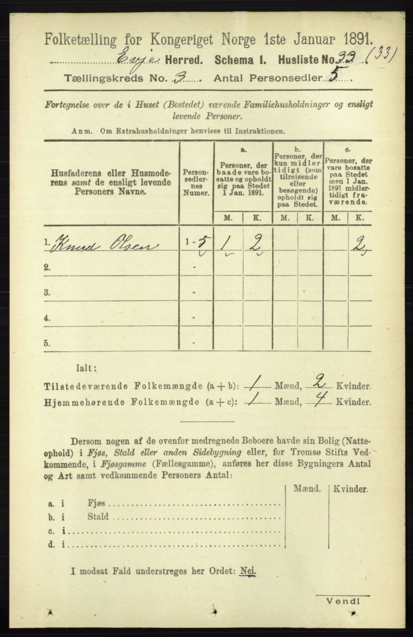 RA, 1891 census for 0937 Evje, 1891, p. 649