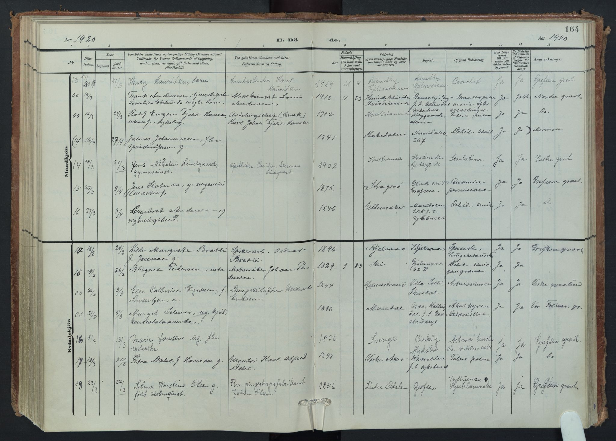 Vestre Aker prestekontor Kirkebøker, AV/SAO-A-10025/F/Fa/L0016: Parish register (official) no. 16, 1904-1926, p. 164