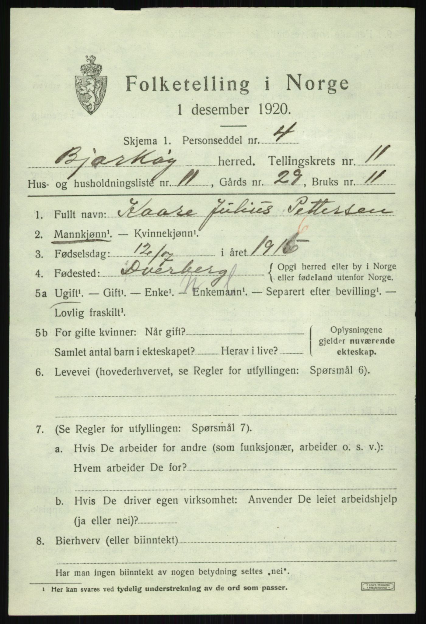 SATØ, 1920 census for Bjarkøy, 1920, p. 4405