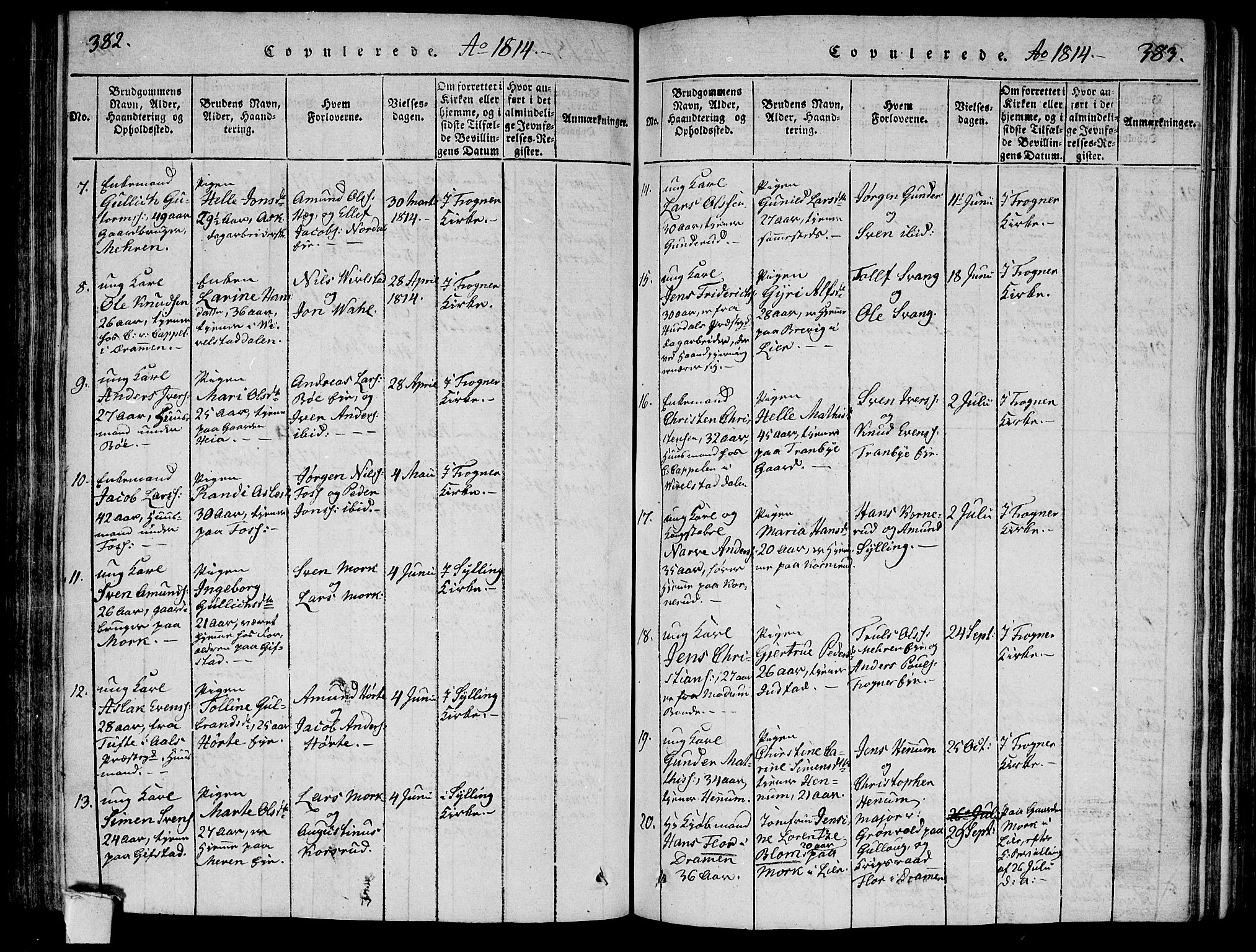 Lier kirkebøker, AV/SAKO-A-230/F/Fa/L0008: Parish register (official) no. I 8, 1813-1825, p. 382-383