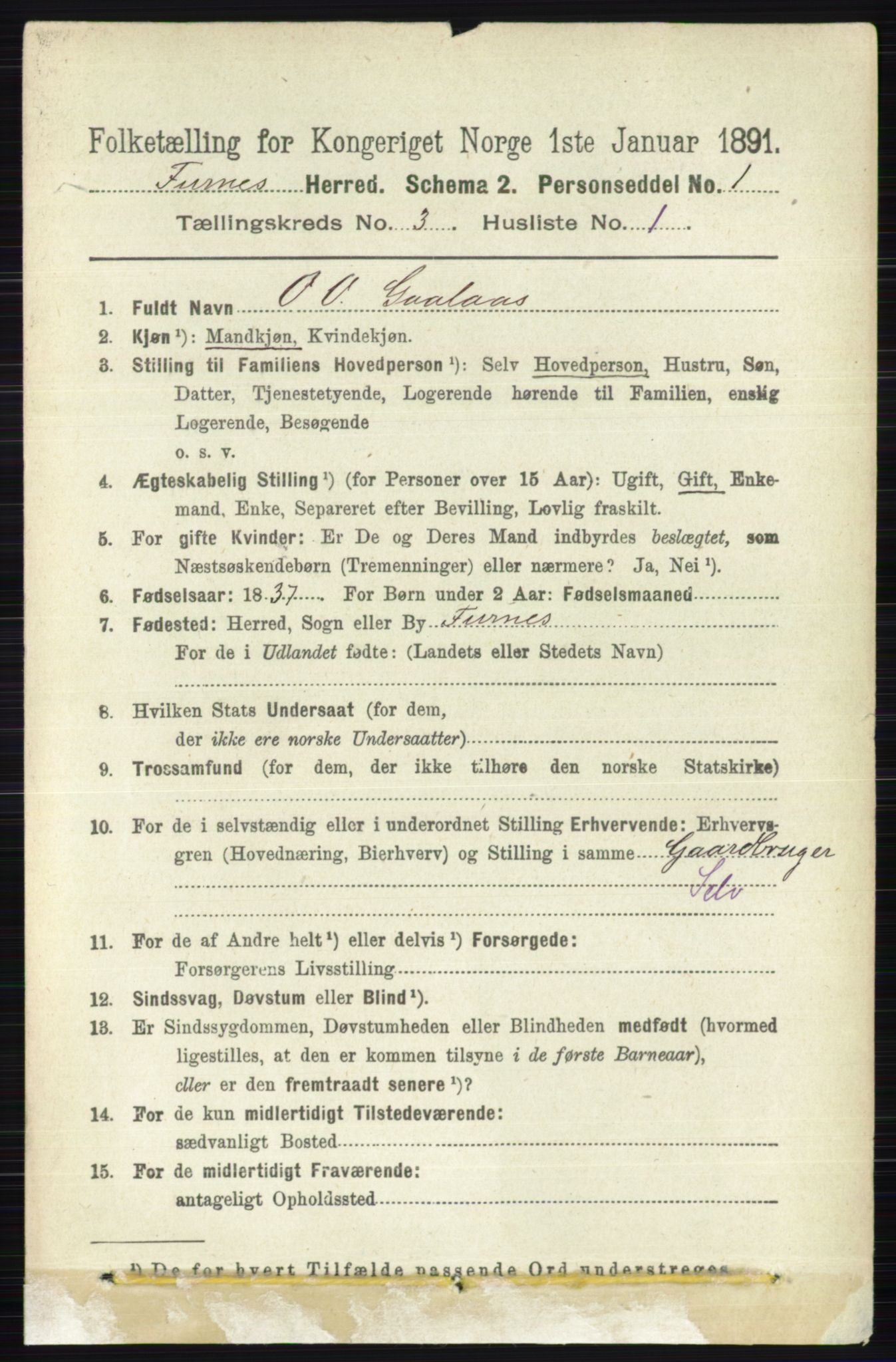 RA, Census 1891 for 0413 Furnes herred, 1891, p. 1632