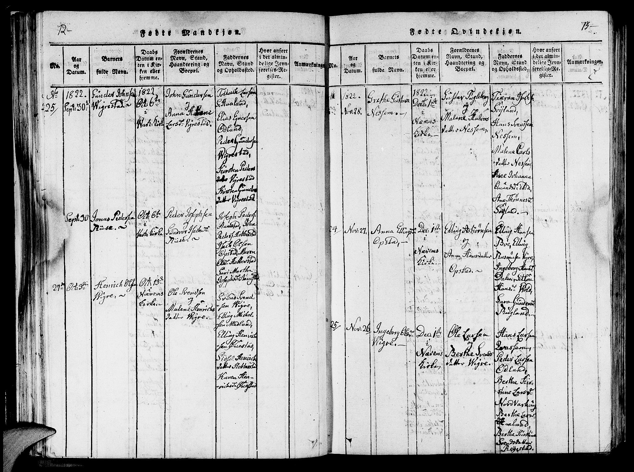 Hå sokneprestkontor, AV/SAST-A-101801/001/30BA/L0003: Parish register (official) no. A 3, 1815-1825, p. 72-73