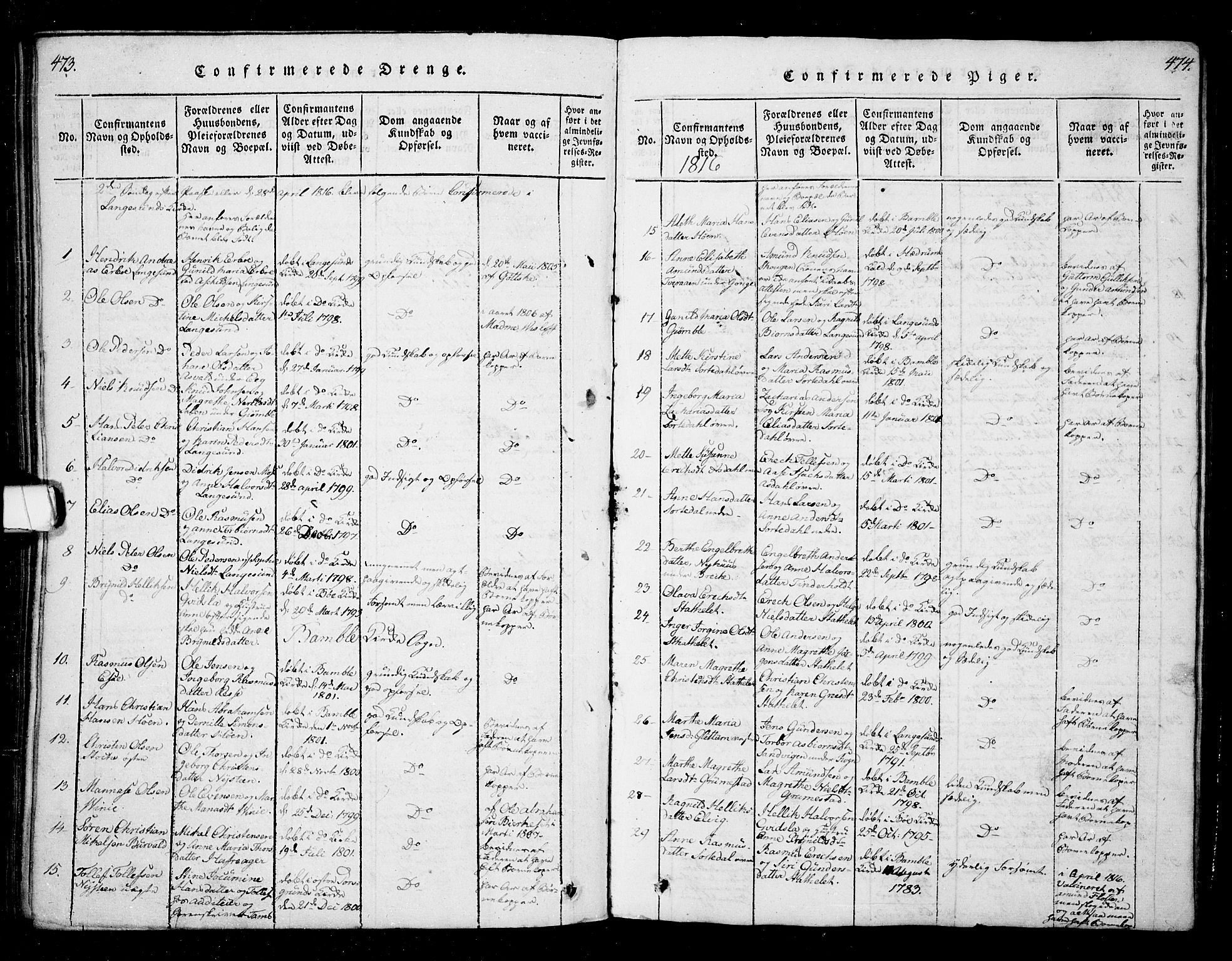 Bamble kirkebøker, SAKO/A-253/G/Ga/L0005: Parish register (copy) no. I 5, 1814-1855, p. 473-474