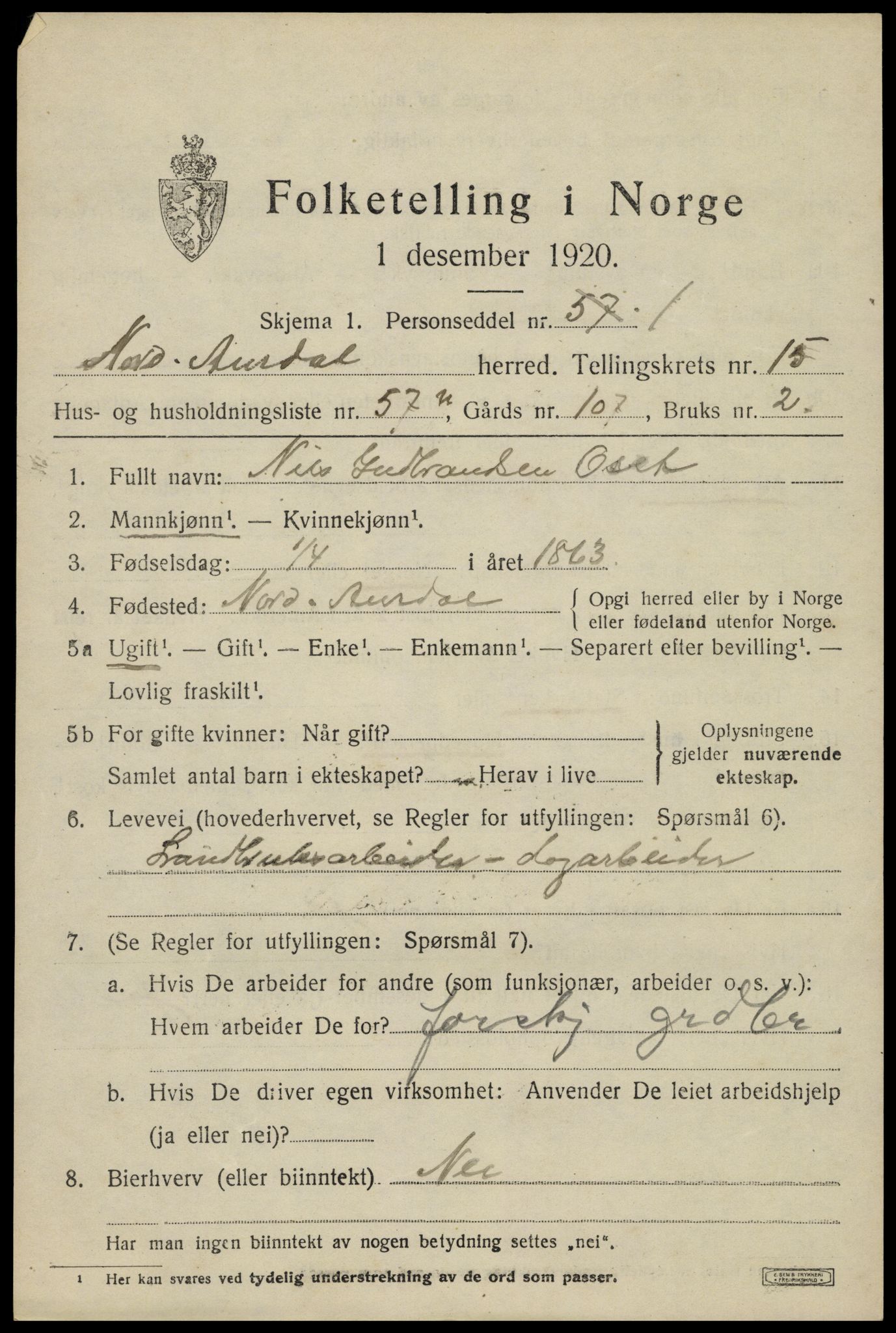 SAH, 1920 census for Nord-Aurdal, 1920, p. 11734