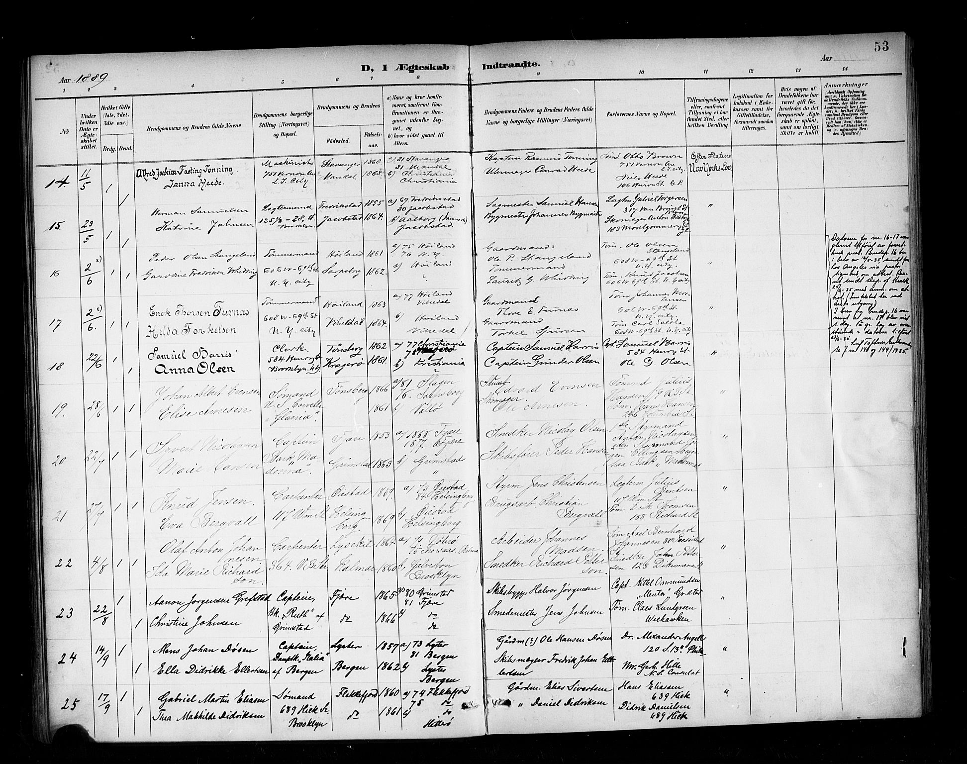 Den norske sjømannsmisjon i utlandet/New York, SAB/SAB/PA-0110/H/Ha/L0003: Parish register (official) no. A 3, 1888-1893, p. 53