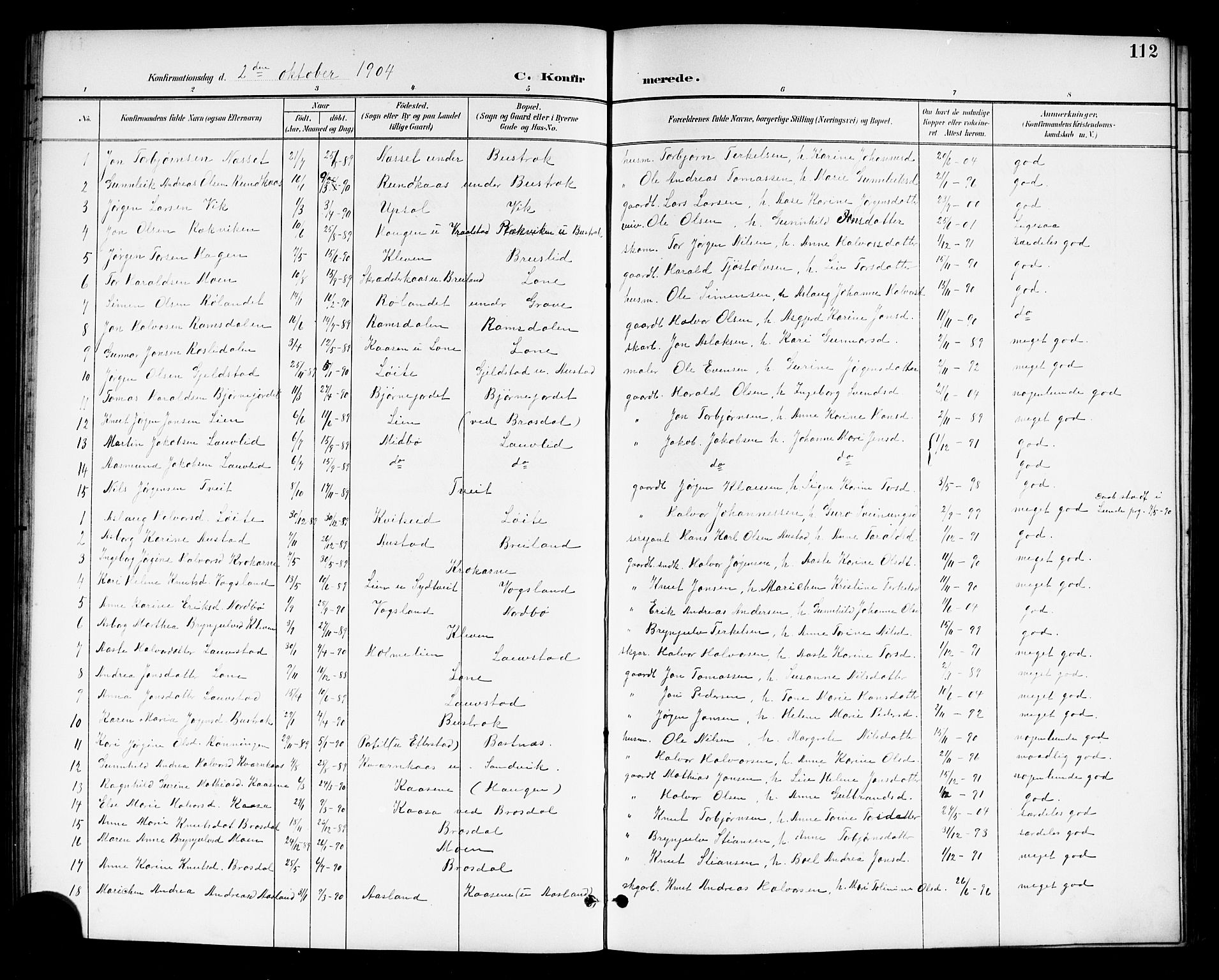 Drangedal kirkebøker, SAKO/A-258/G/Gb/L0002: Parish register (copy) no. II 2, 1895-1918, p. 112