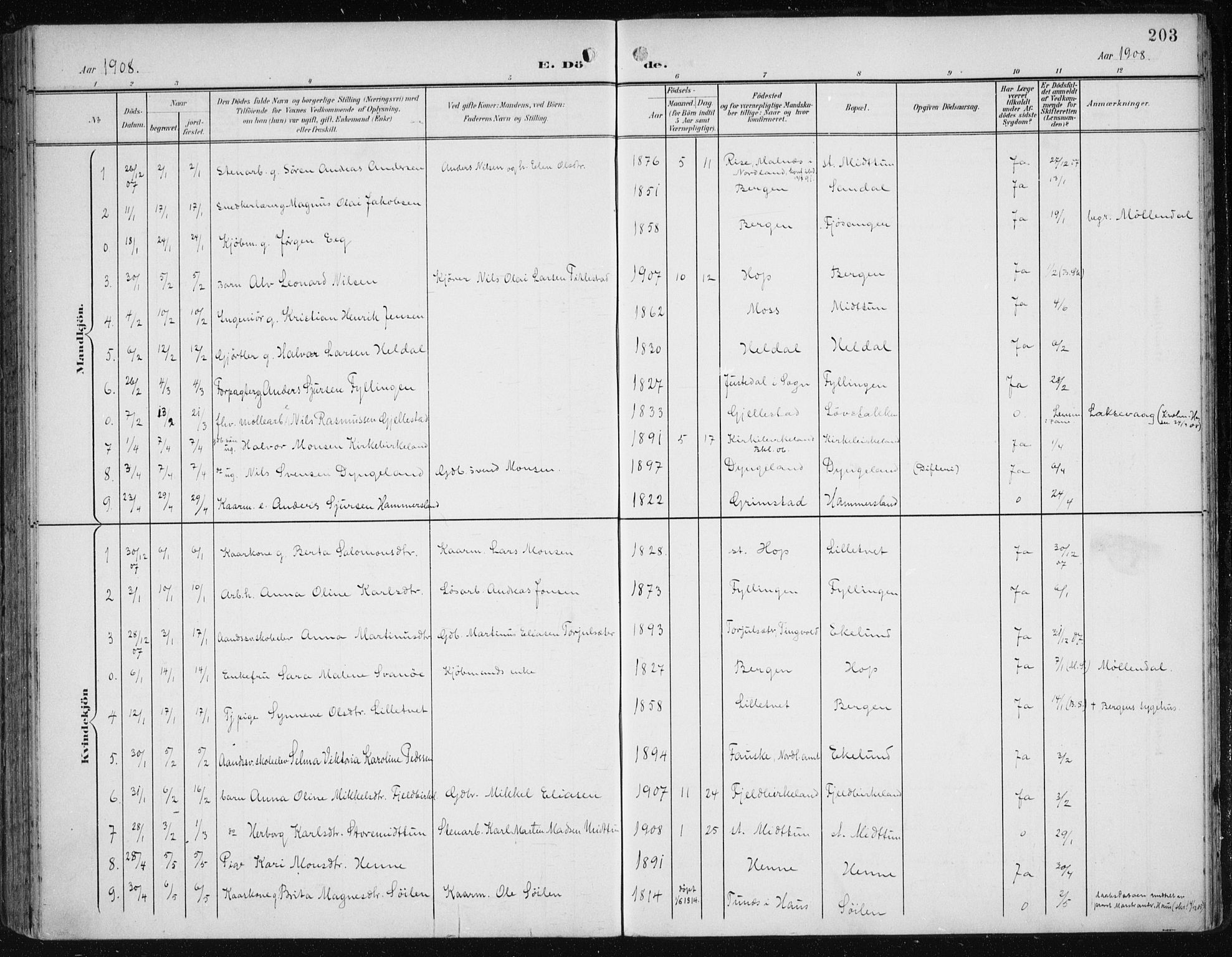 Fana Sokneprestembete, SAB/A-75101/H/Haa/Haai/L0003: Parish register (official) no. I 3, 1900-1912, p. 203