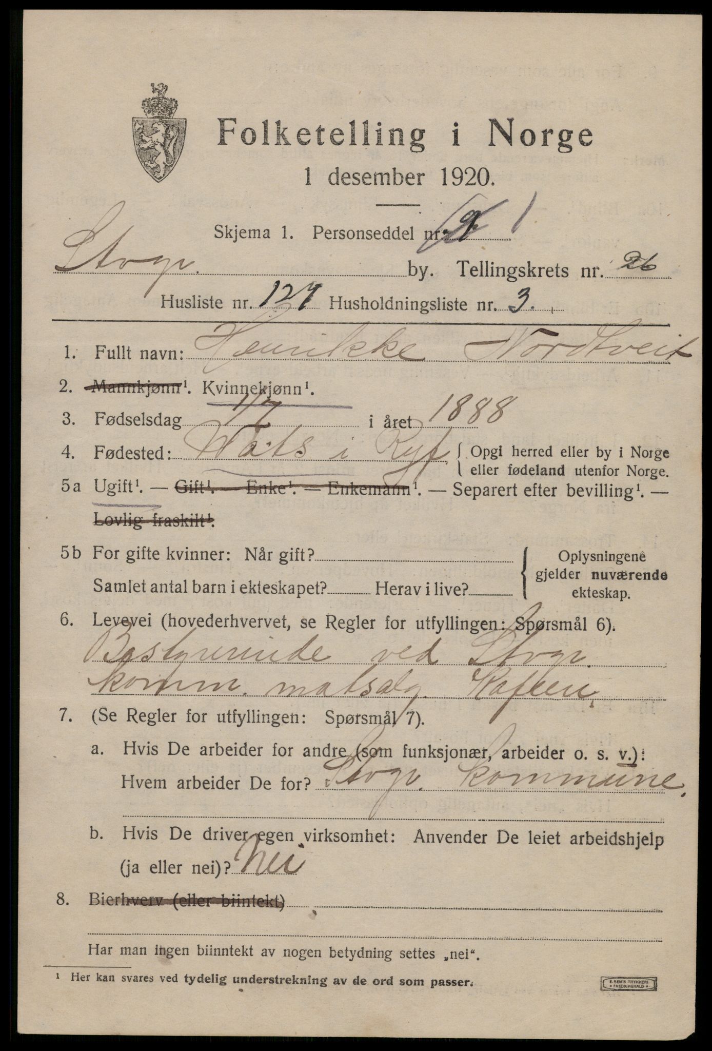 SAST, 1920 census for Stavanger, 1920, p. 79044