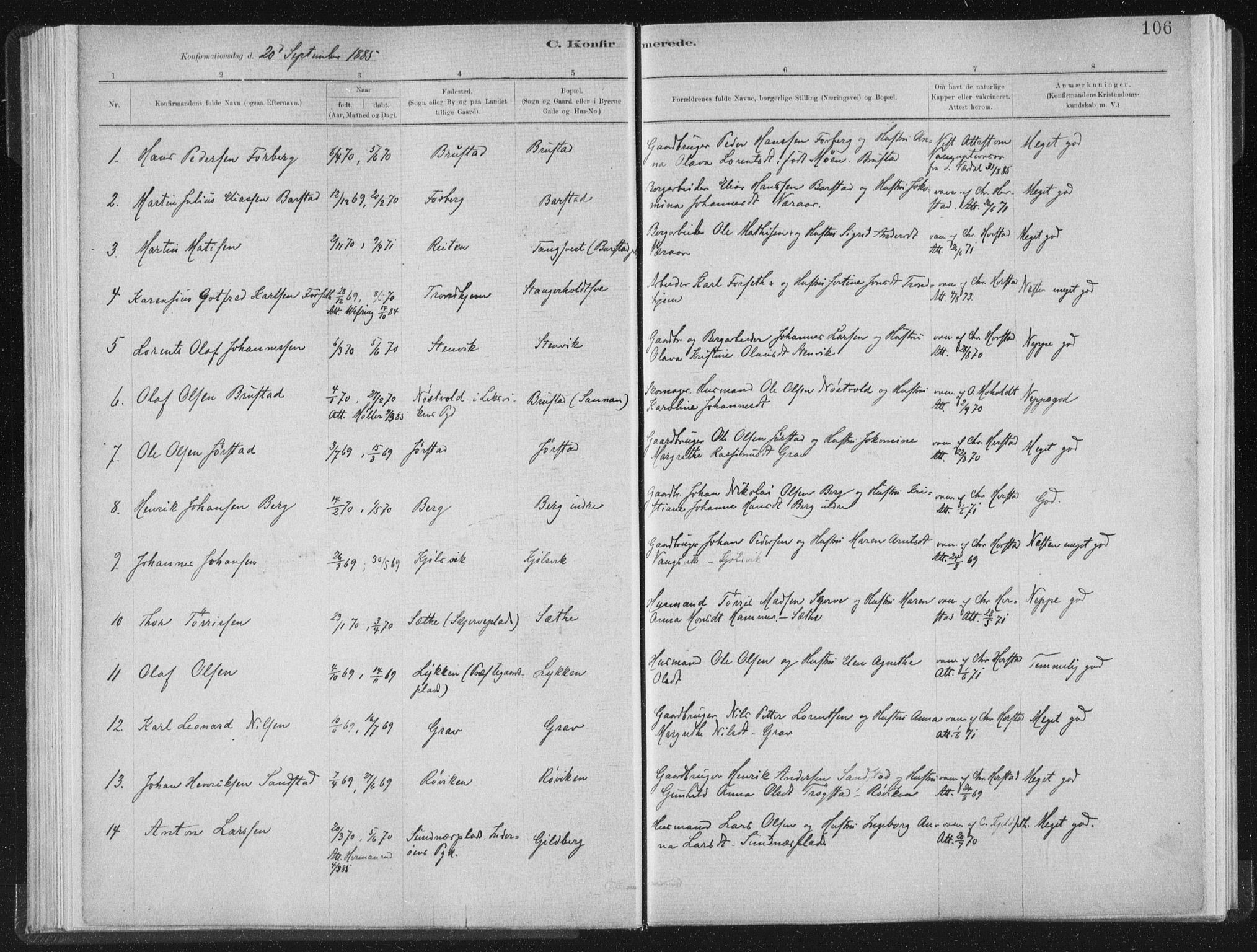 Ministerialprotokoller, klokkerbøker og fødselsregistre - Nord-Trøndelag, AV/SAT-A-1458/722/L0220: Parish register (official) no. 722A07, 1881-1908, p. 106