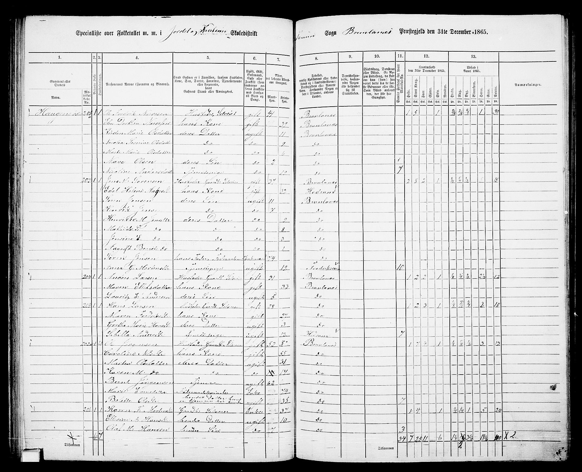 RA, 1865 census for Brunlanes, 1865, p. 70