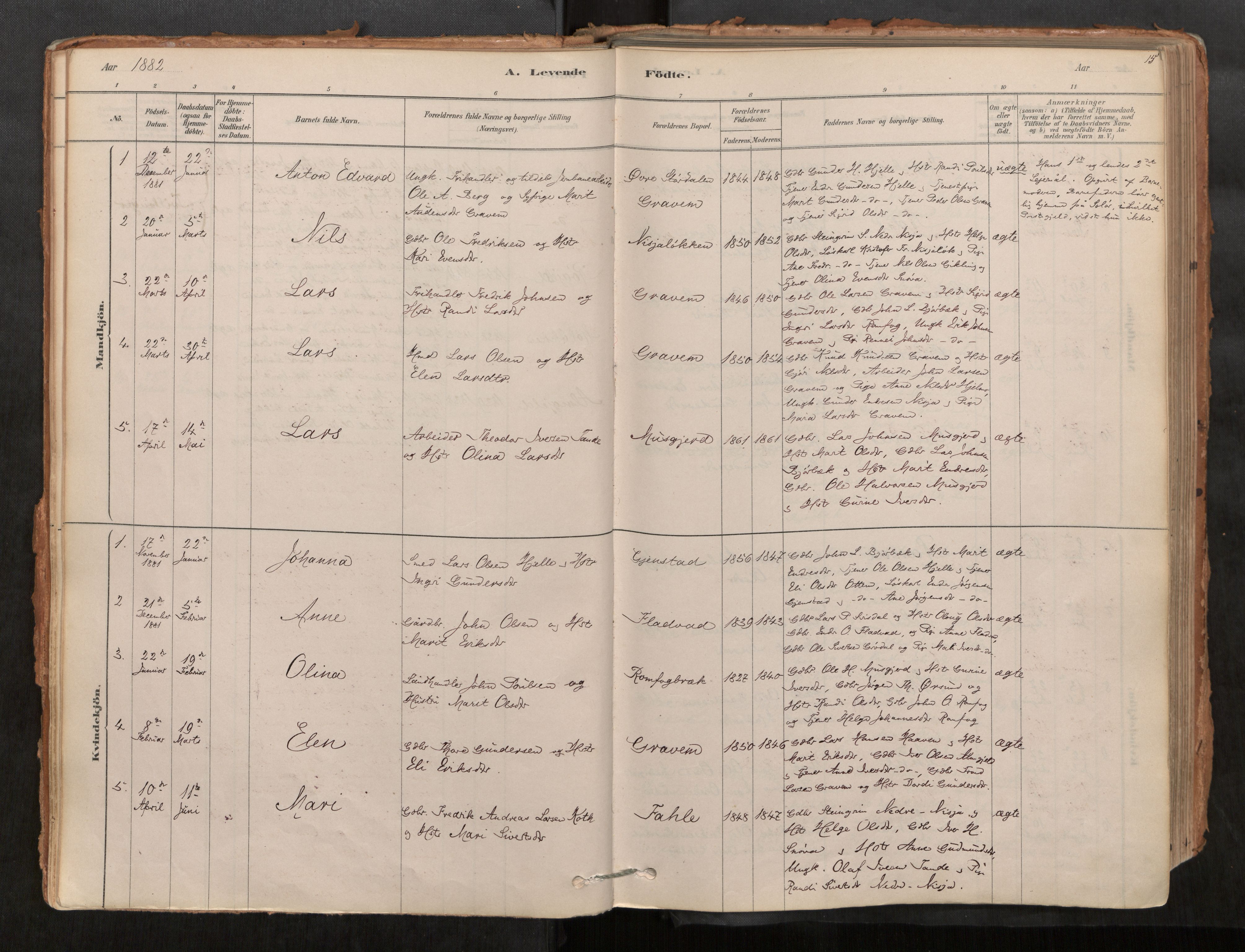 Sunndal sokneprestkontor, AV/SAT-A-1085/1/I/I1/I1a/L0001: Parish register (official) no. 1, 1877-1914, p. 15