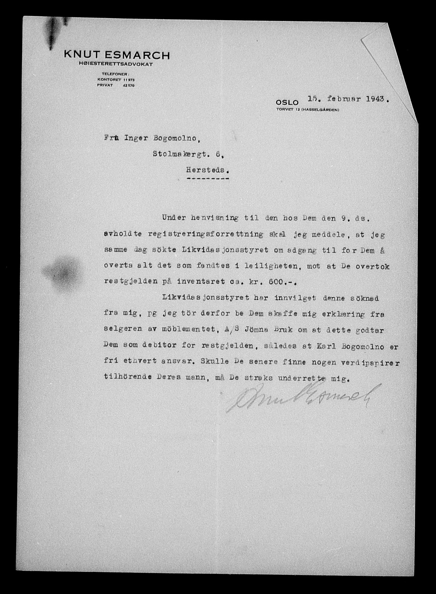 Justisdepartementet, Tilbakeføringskontoret for inndratte formuer, AV/RA-S-1564/H/Hc/Hcc/L0927: --, 1945-1947, p. 307