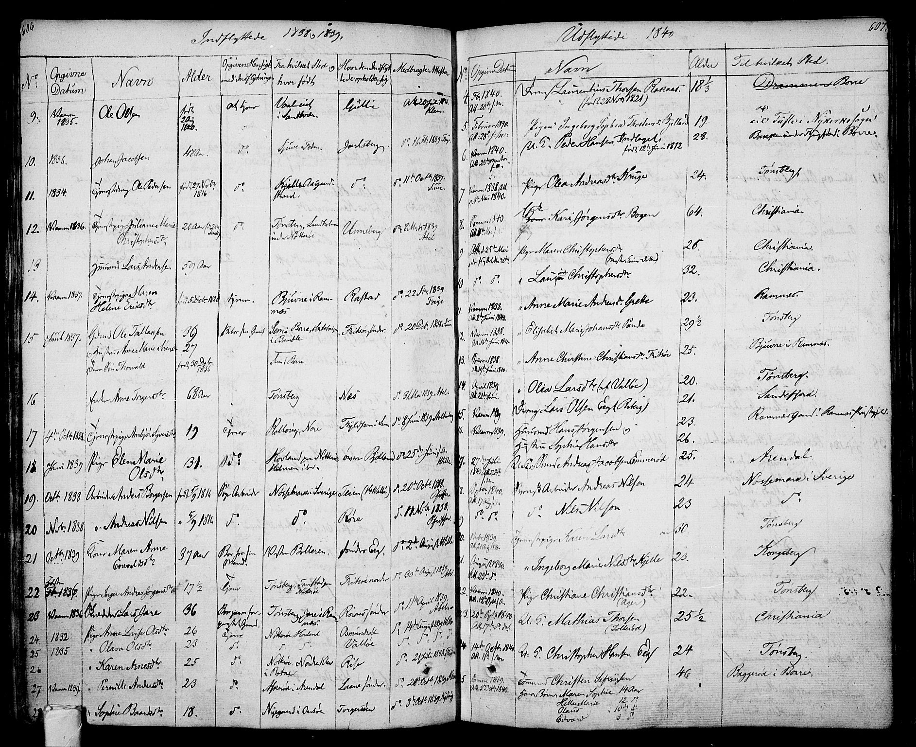 Sem kirkebøker, AV/SAKO-A-5/F/Fa/L0005: Parish register (official) no. I 5, 1825-1842, p. 606-607