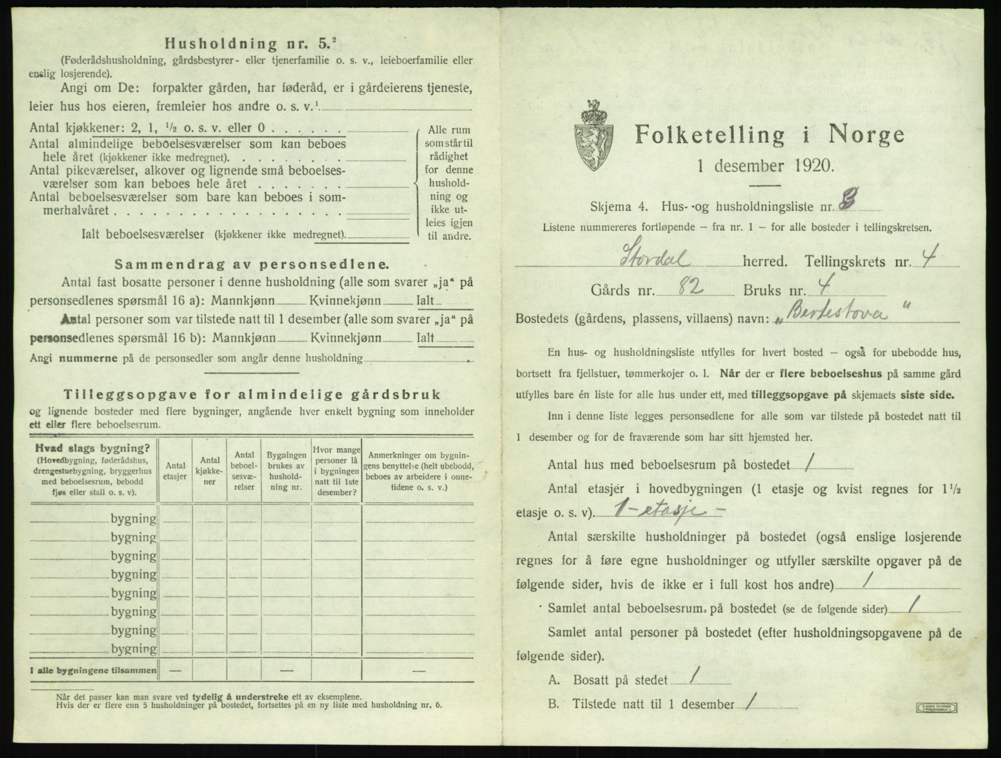 SAT, 1920 census for Stordal, 1920, p. 180