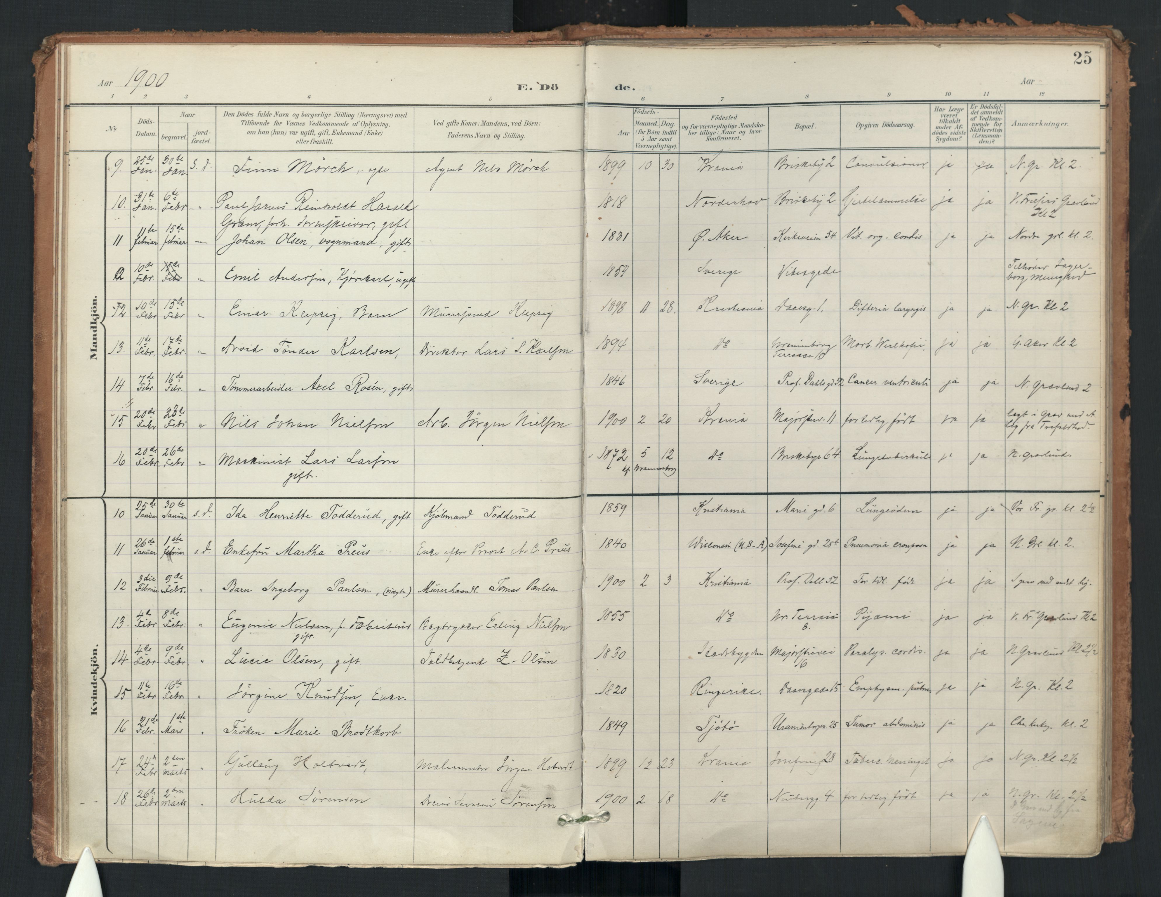 Uranienborg prestekontor Kirkebøker, AV/SAO-A-10877/F/Fa/L0008: Parish register (official) no. I 8, 1898-1936, p. 25