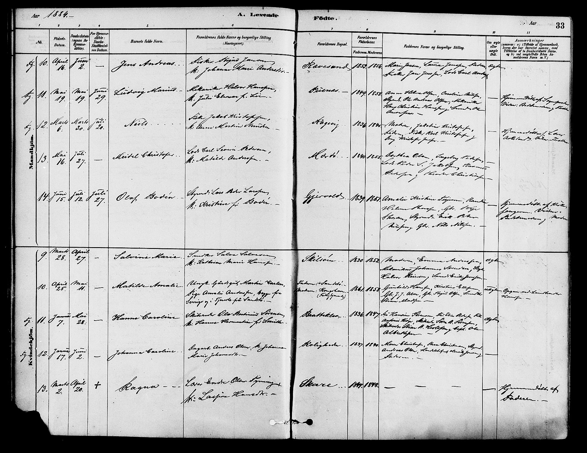 Tromøy sokneprestkontor, AV/SAK-1111-0041/F/Fa/L0009: Parish register (official) no. A 9, 1878-1896, p. 33