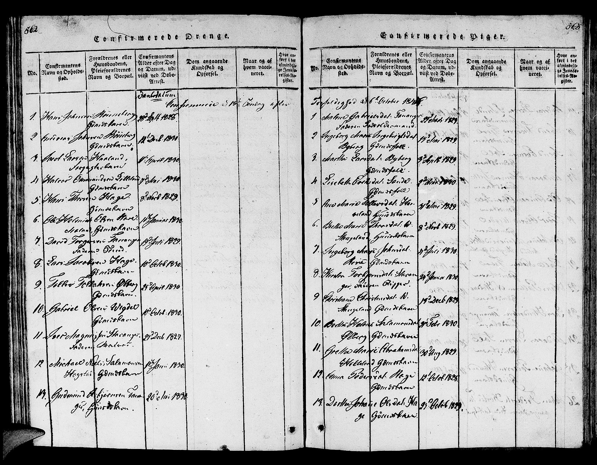 Håland sokneprestkontor, SAST/A-101802/001/30BB/L0001: Parish register (copy) no. B 1, 1815-1845, p. 562-563