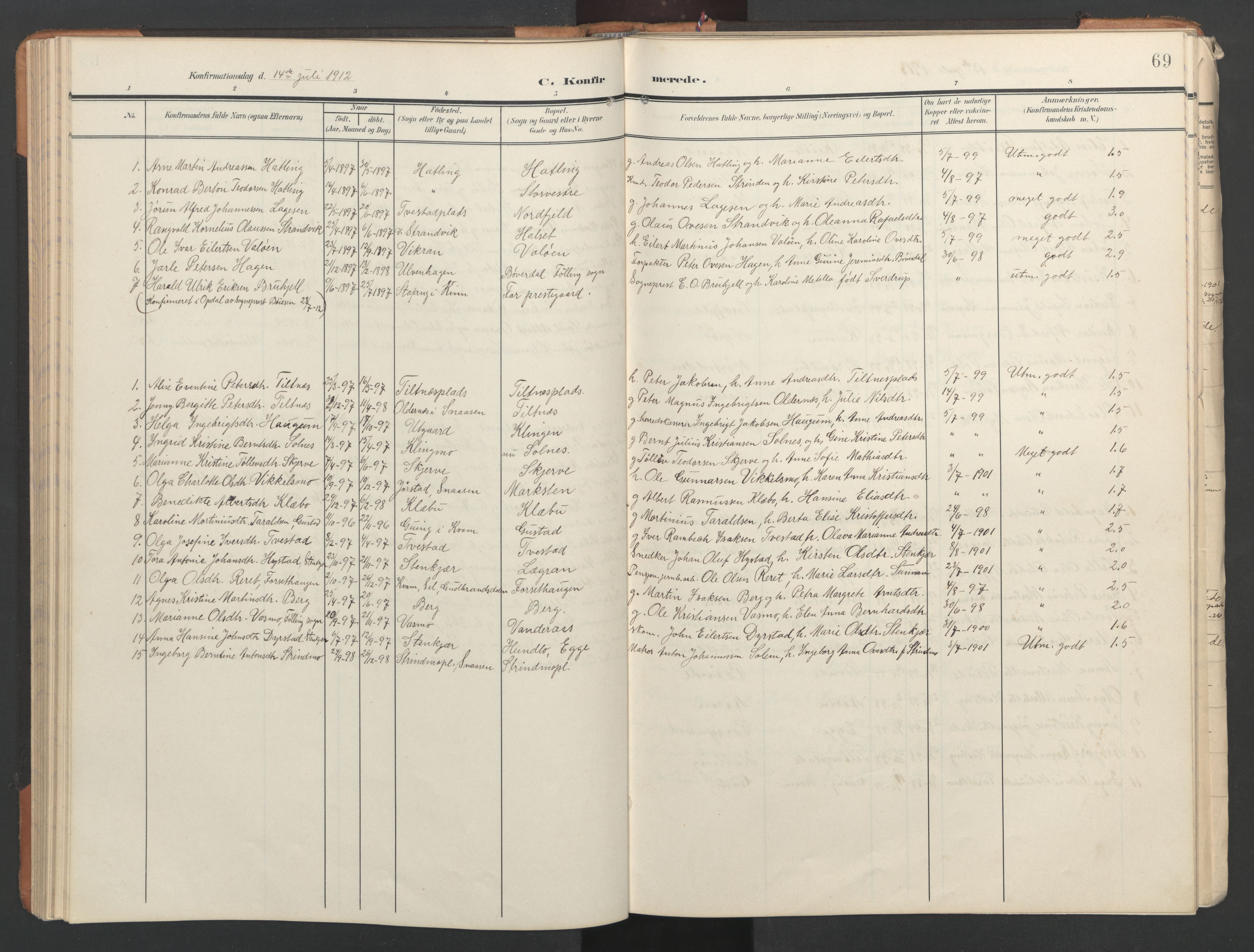 Ministerialprotokoller, klokkerbøker og fødselsregistre - Nord-Trøndelag, SAT/A-1458/746/L0455: Parish register (copy) no. 746C01, 1908-1933, p. 69