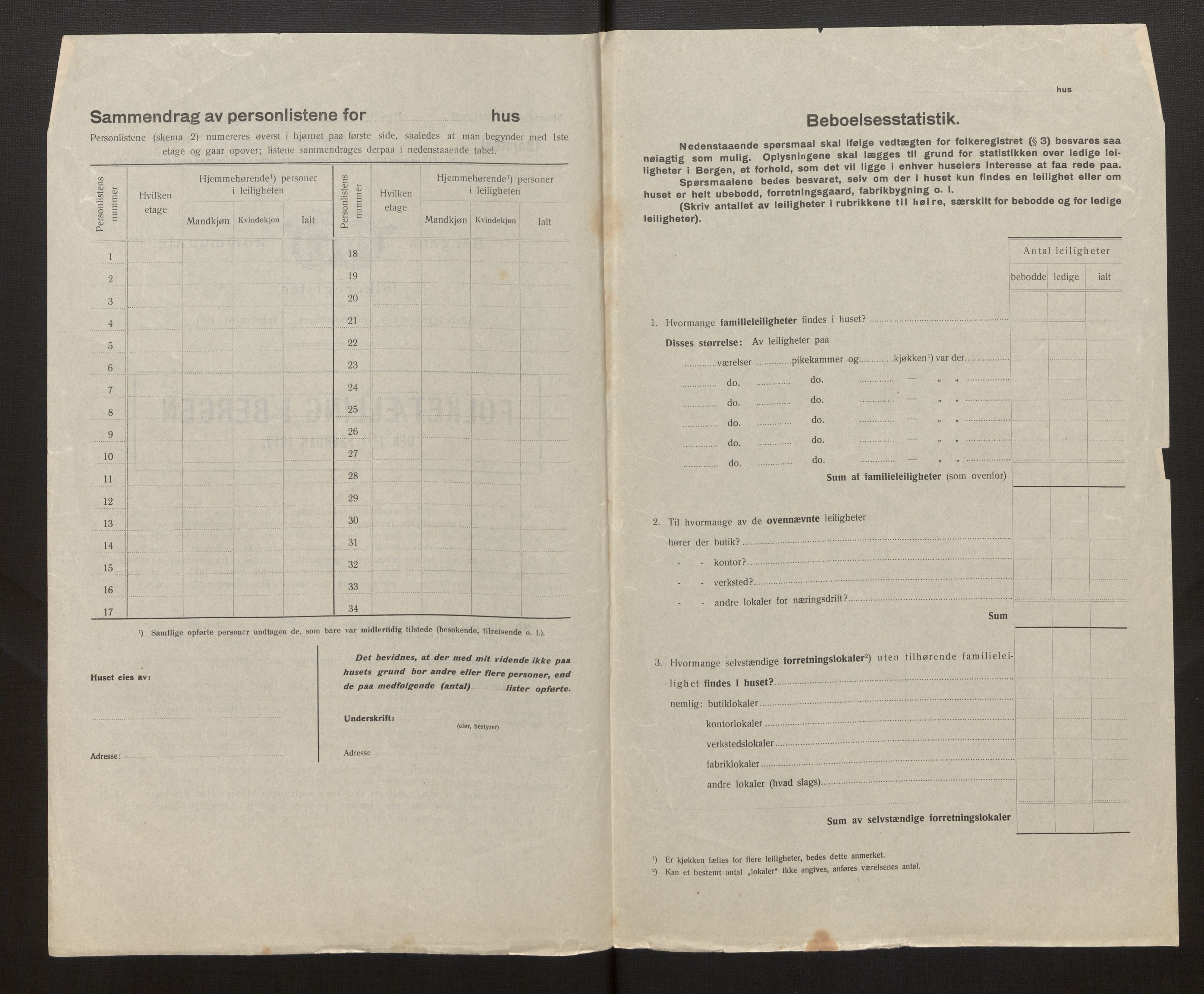 SAB, Municipal Census 1917 for Bergen, 1917, p. 5434