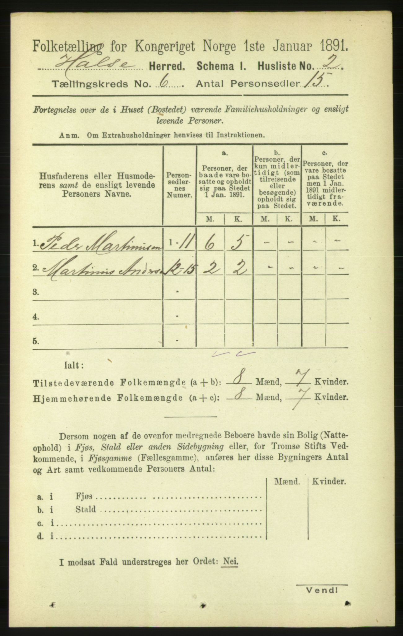 RA, 1891 census for 1571 Halsa, 1891, p. 1452