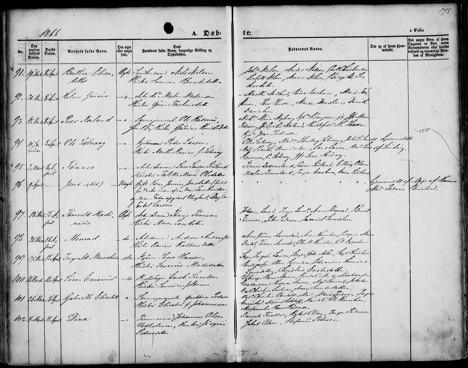St. Petri sokneprestkontor, AV/SAST-A-101813/001/30/30BA/L0001: Parish register (official) no. A 1, 1861-1868, p. 175