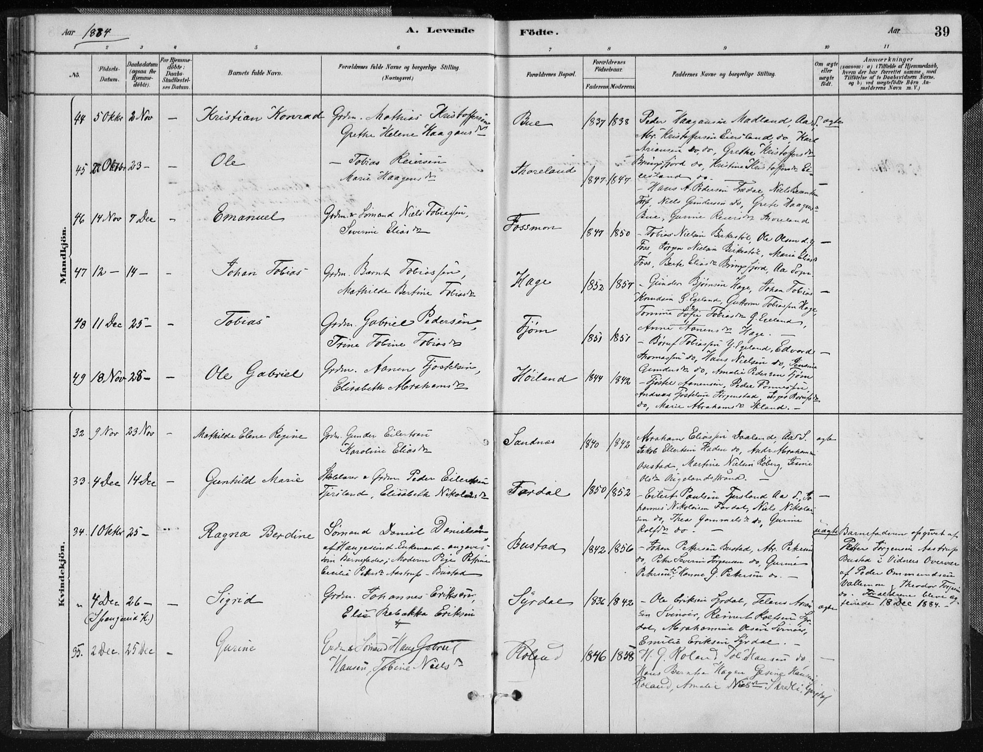 Sør-Audnedal sokneprestkontor, AV/SAK-1111-0039/F/Fa/Fab/L0009: Parish register (official) no. A 9, 1880-1895, p. 39