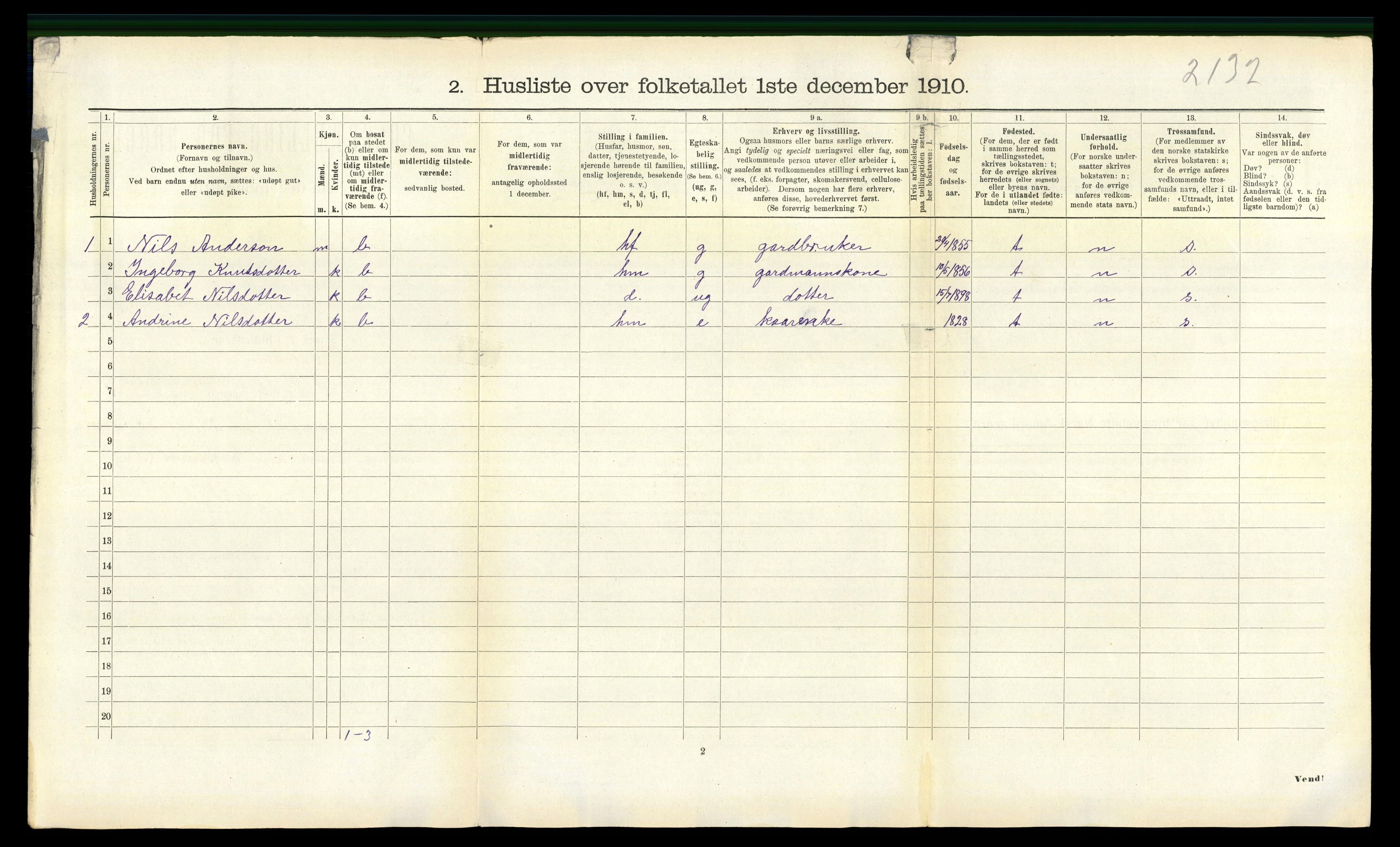 RA, 1910 census for Lavik, 1910, p. 264