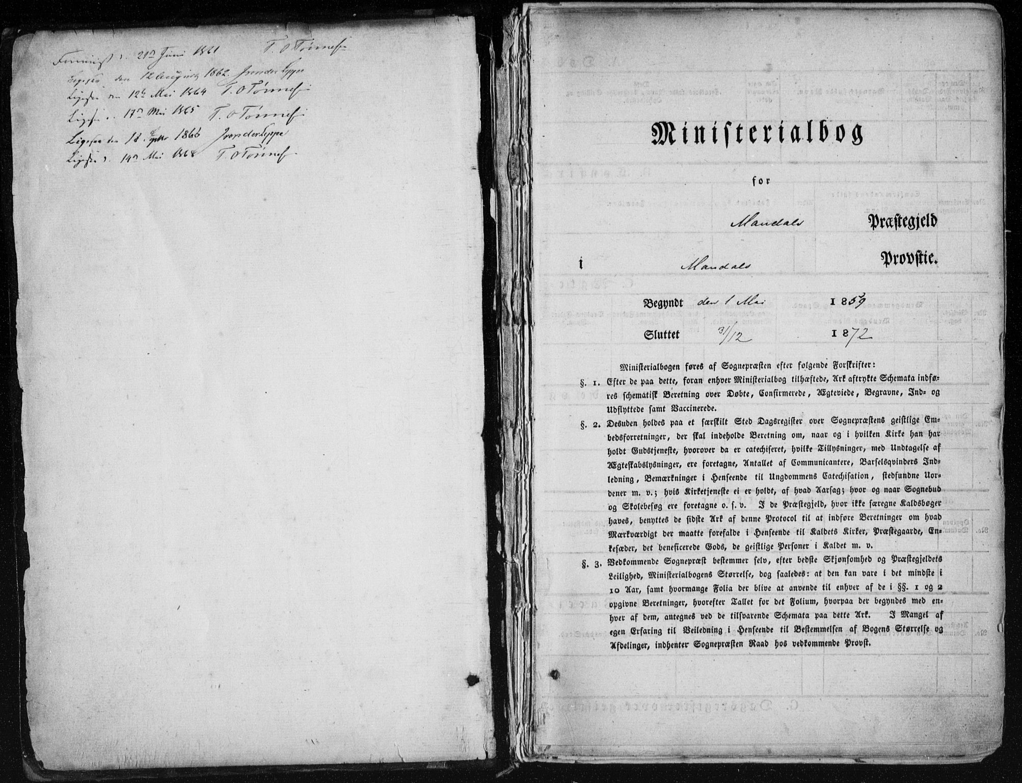 Mandal sokneprestkontor, SAK/1111-0030/F/Fa/Faa/L0014: Parish register (official) no. A 14, 1859-1872