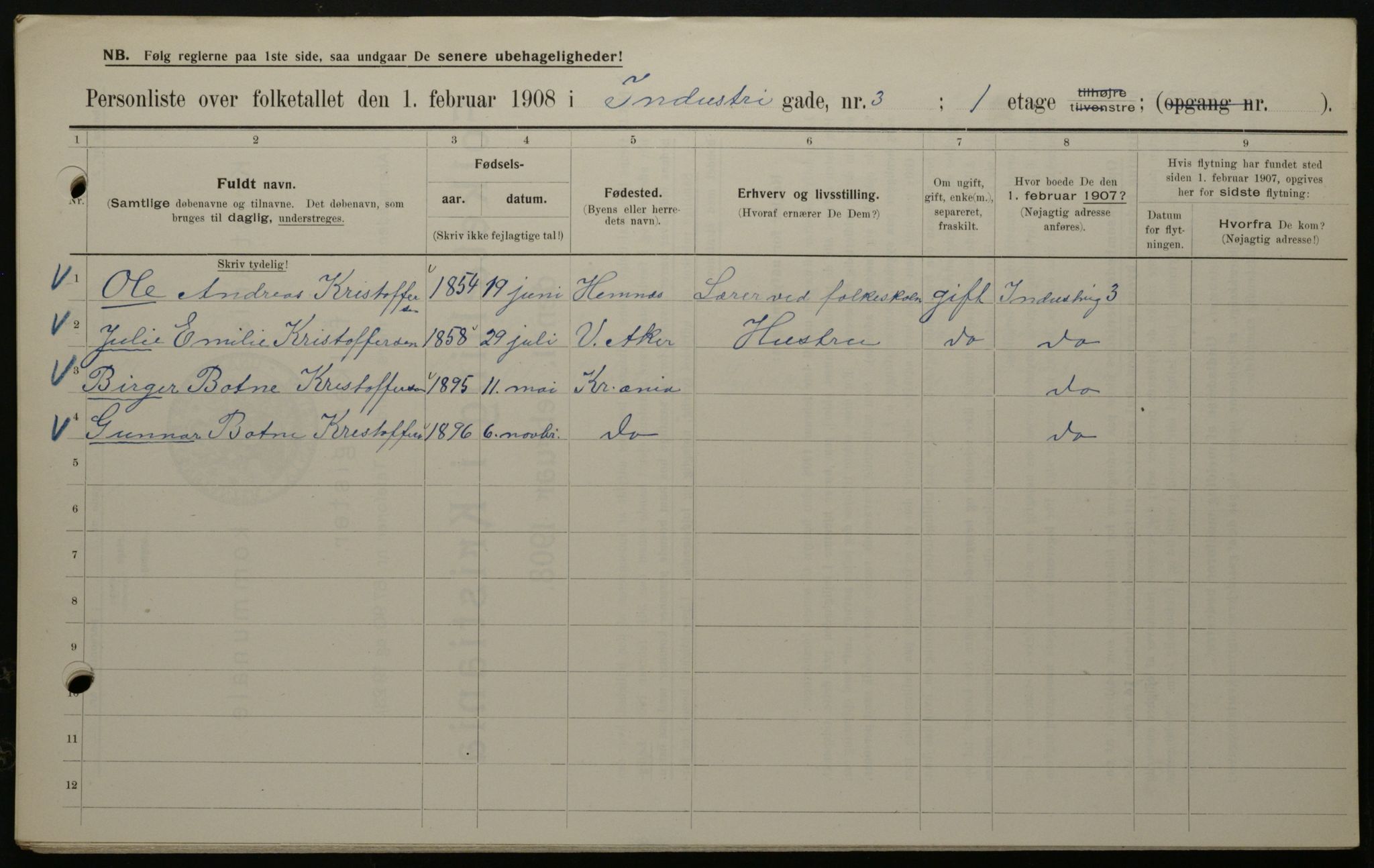 OBA, Municipal Census 1908 for Kristiania, 1908, p. 38816