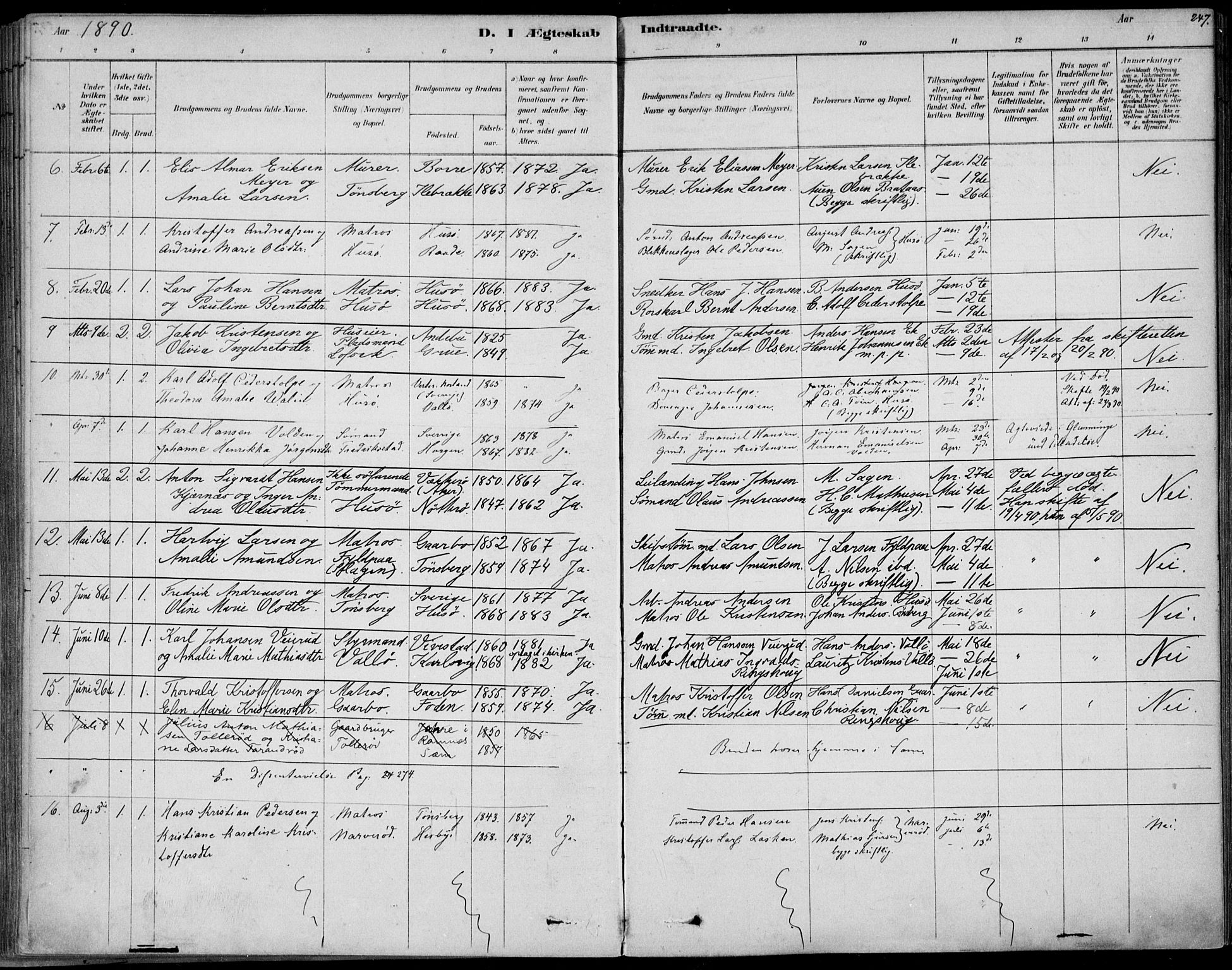 Sem kirkebøker, AV/SAKO-A-5/F/Fb/L0004: Parish register (official) no. II 4, 1878-1891, p. 247