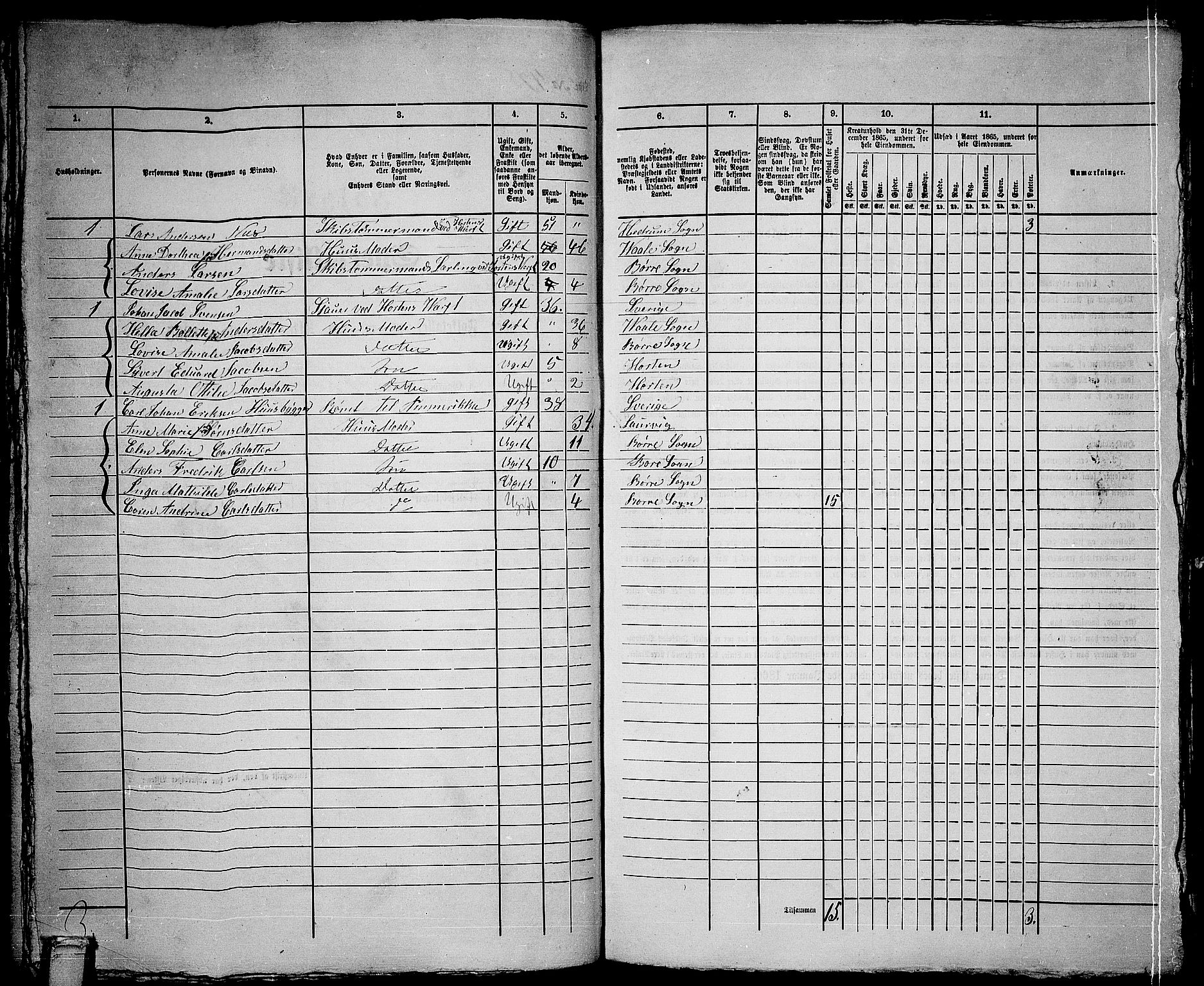 RA, 1865 census for Horten, 1865, p. 1000