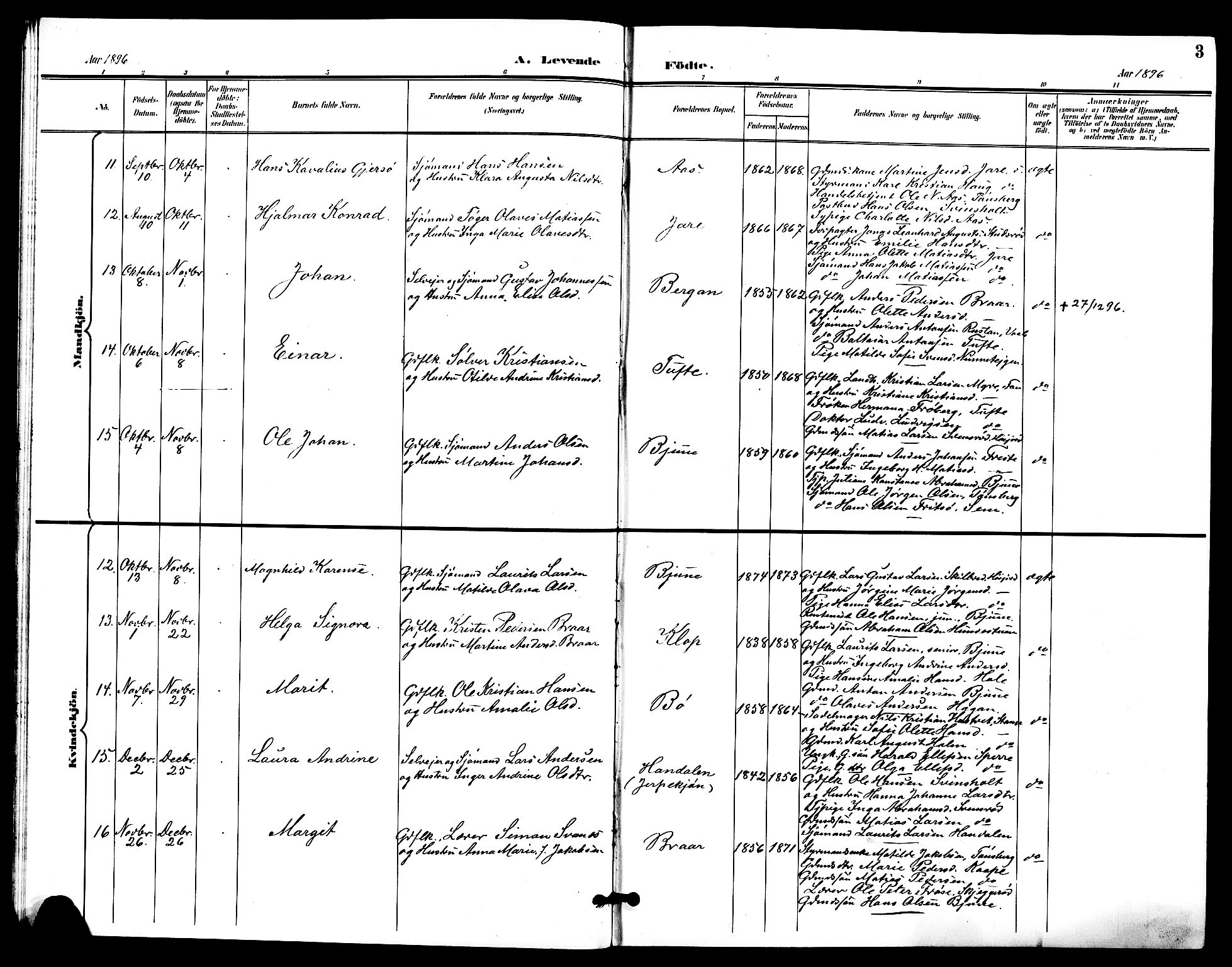 Ramnes kirkebøker, SAKO/A-314/G/Ga/L0004: Parish register (copy) no. I 4, 1896-1911, p. 3
