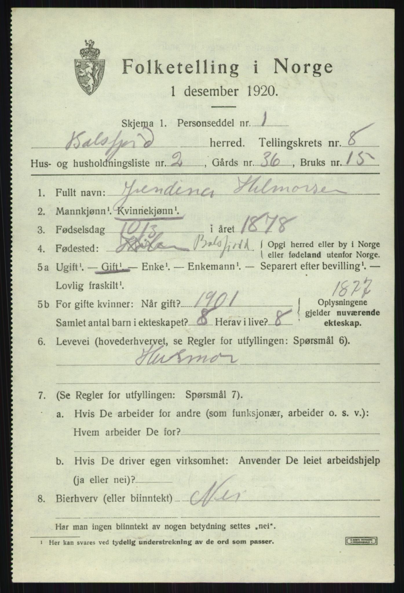 SATØ, 1920 census for Balsfjord, 1920, p. 4517