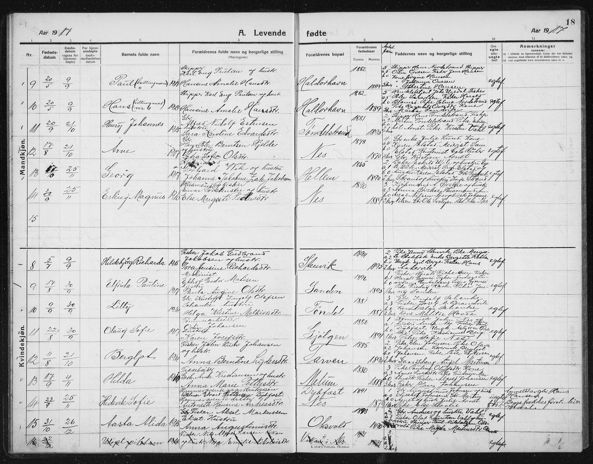 Ministerialprotokoller, klokkerbøker og fødselsregistre - Sør-Trøndelag, SAT/A-1456/652/L0654: Parish register (copy) no. 652C02, 1910-1937, p. 18
