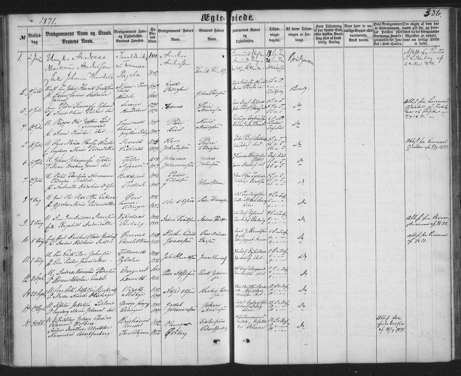 Ministerialprotokoller, klokkerbøker og fødselsregistre - Nordland, SAT/A-1459/863/L0896: Parish register (official) no. 863A08, 1861-1871, p. 336