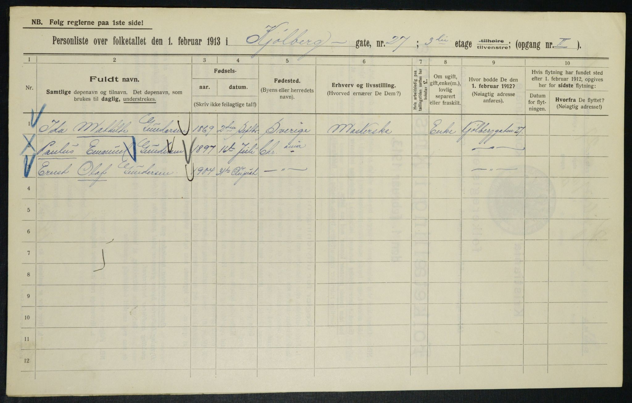 OBA, Municipal Census 1913 for Kristiania, 1913, p. 51570