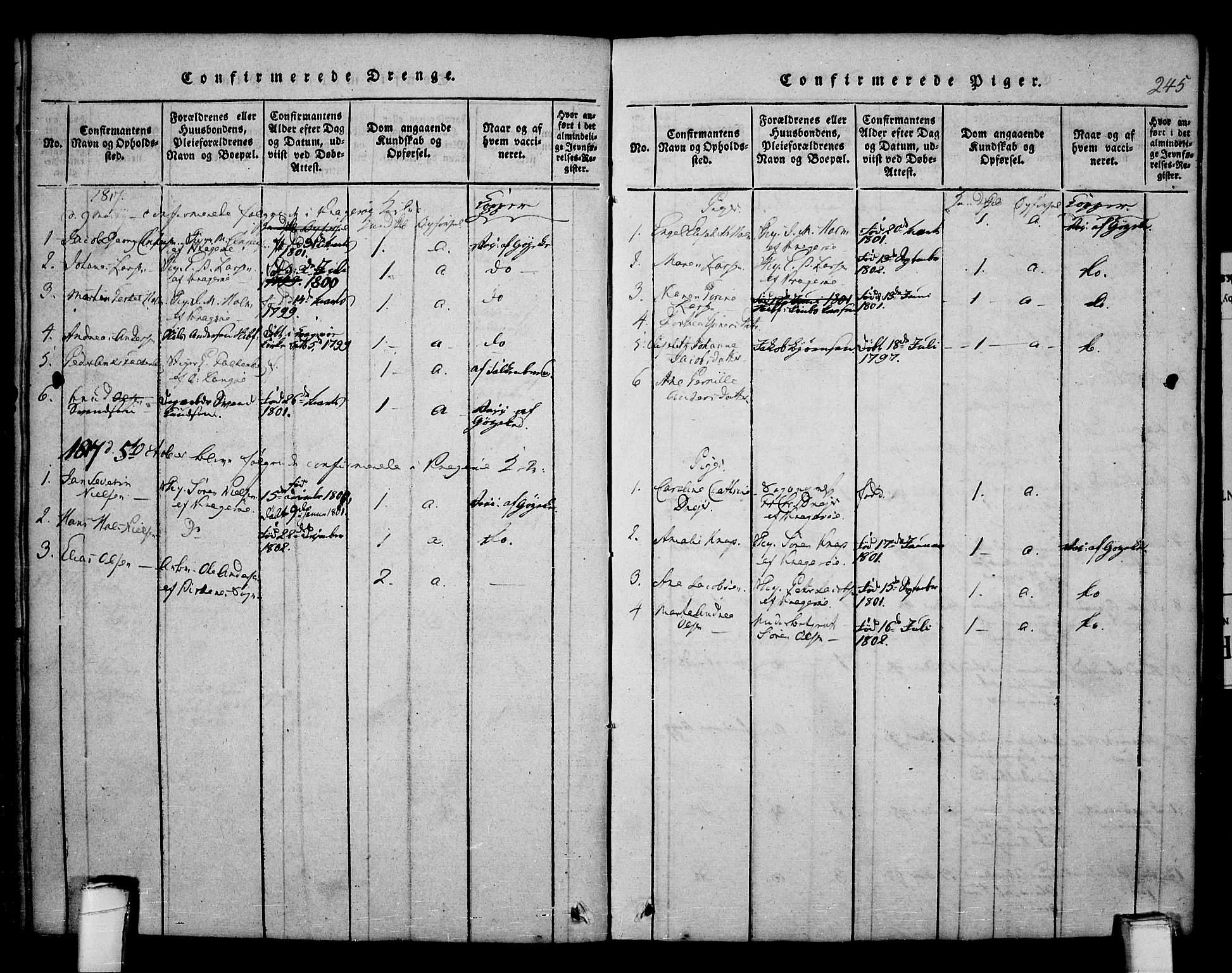 Kragerø kirkebøker, AV/SAKO-A-278/F/Fa/L0004: Parish register (official) no. 4, 1814-1831, p. 245