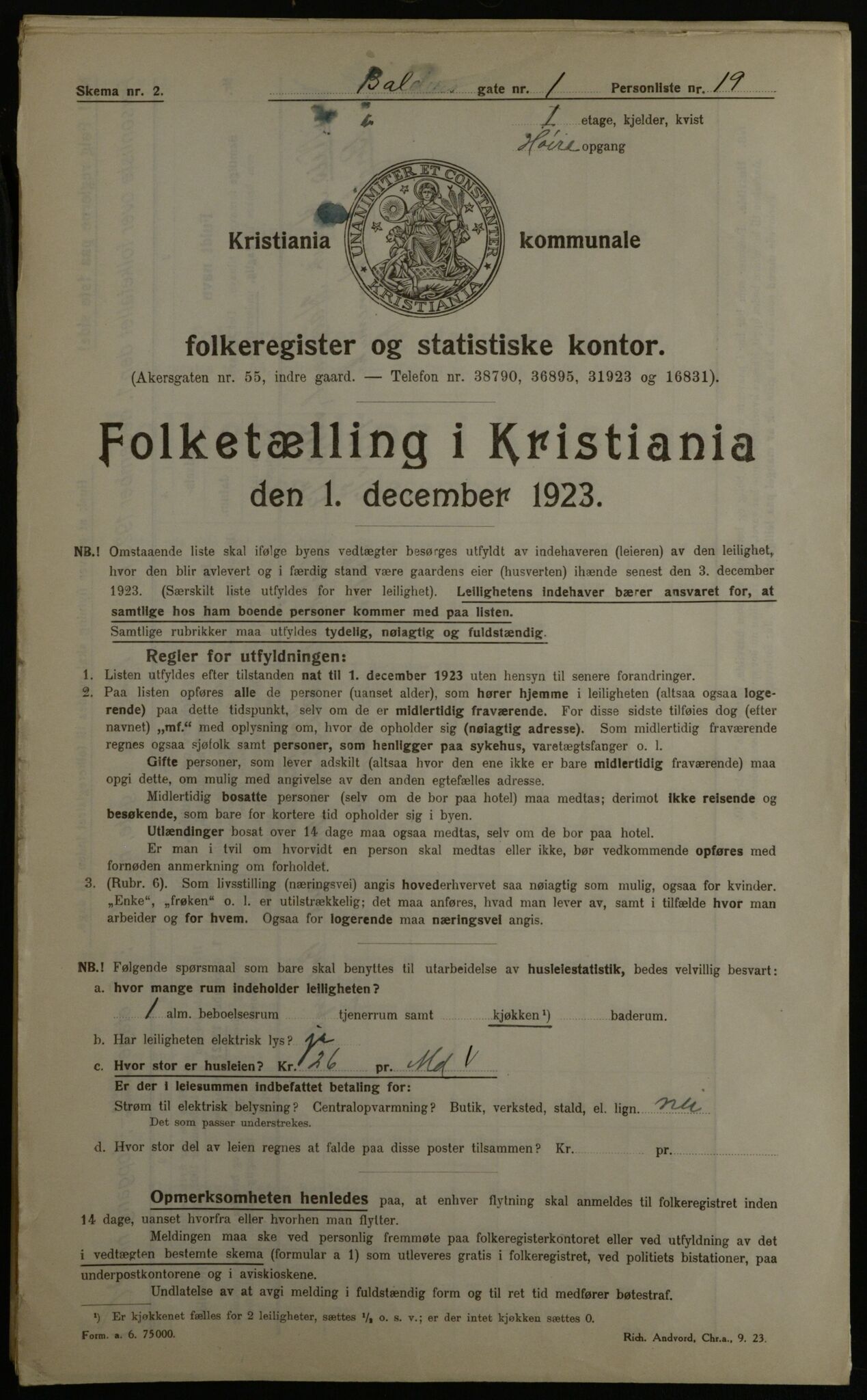 OBA, Municipal Census 1923 for Kristiania, 1923, p. 3617