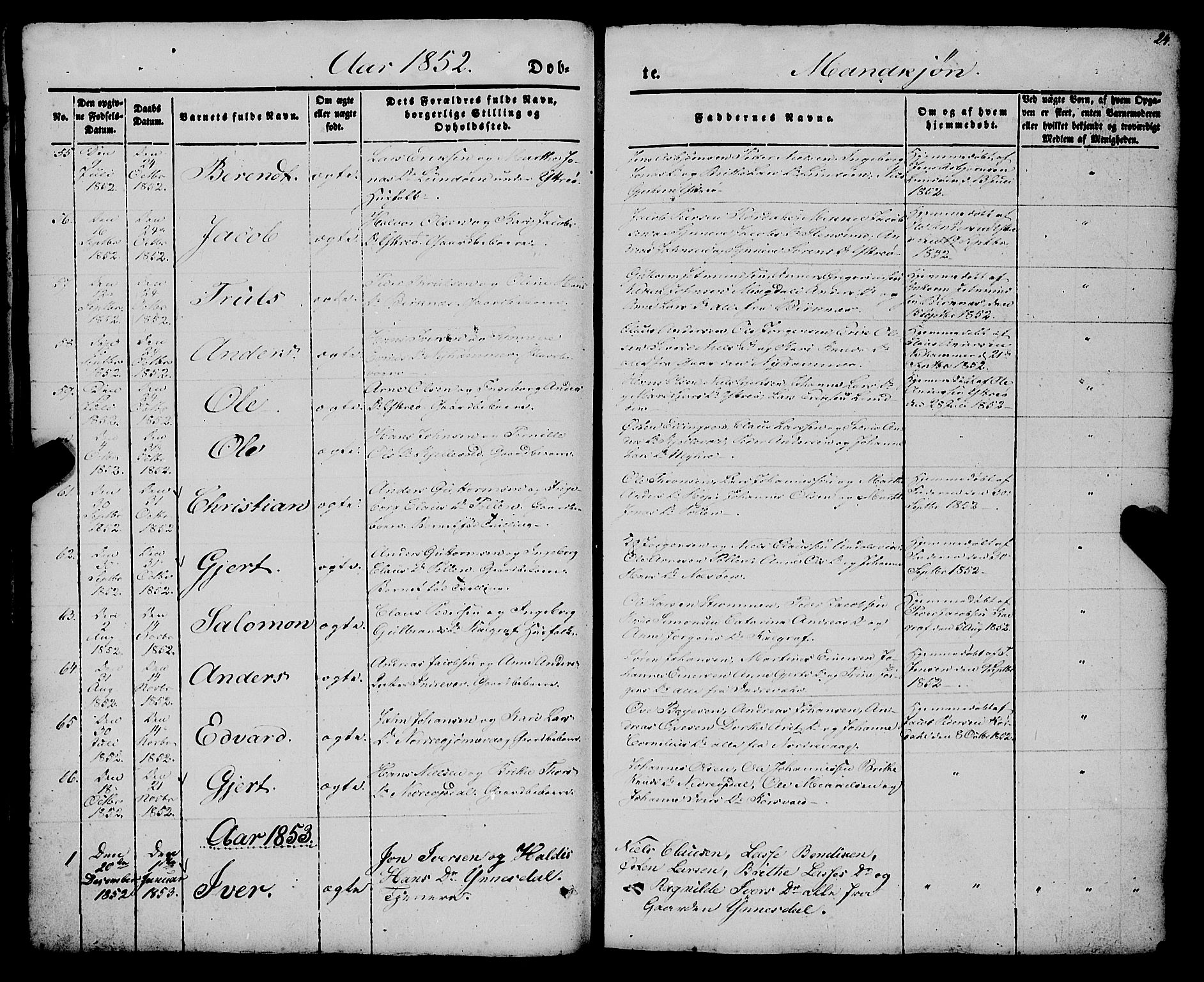 Gulen sokneprestembete, AV/SAB-A-80201/H/Haa/Haaa/L0021: Parish register (official) no. A 21, 1848-1858, p. 24