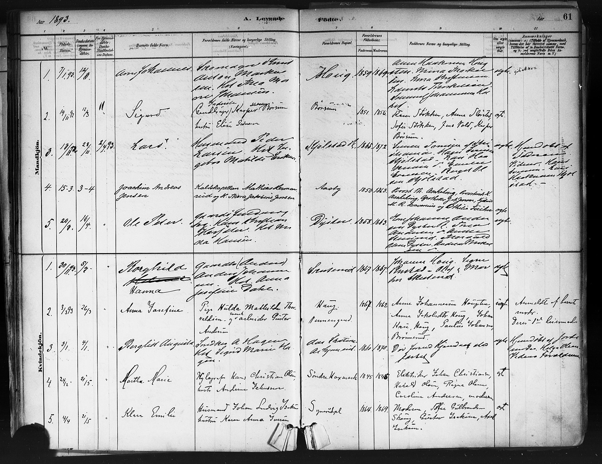 Ås prestekontor Kirkebøker, AV/SAO-A-10894/F/Fa/L0009: Parish register (official) no. I 9, 1881-1900, p. 61