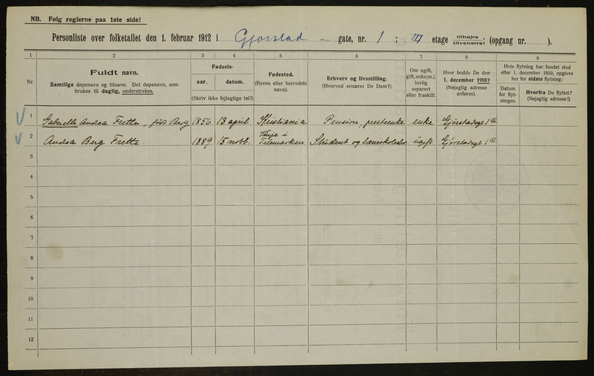 OBA, Municipal Census 1912 for Kristiania, 1912, p. 29116