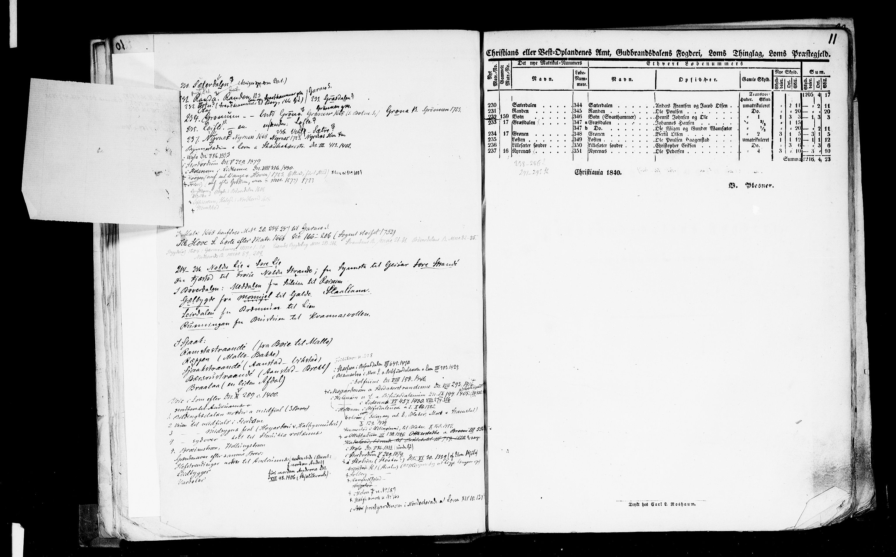 Rygh, AV/RA-PA-0034/F/Fb/L0004: Matrikkelen for 1838 - Christians amt (Oppland fylke), 1838, p. 11a