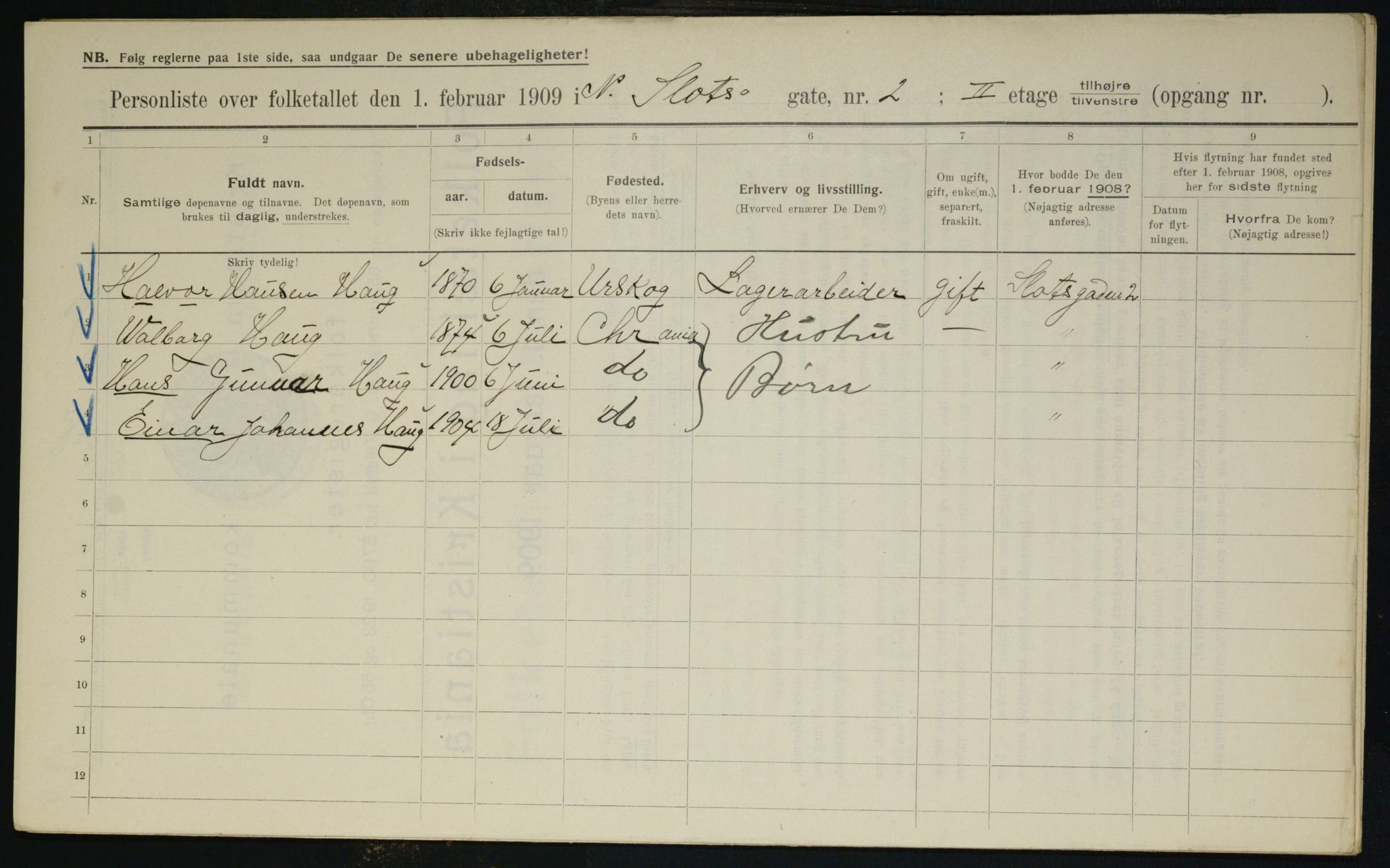 OBA, Municipal Census 1909 for Kristiania, 1909, p. 62946