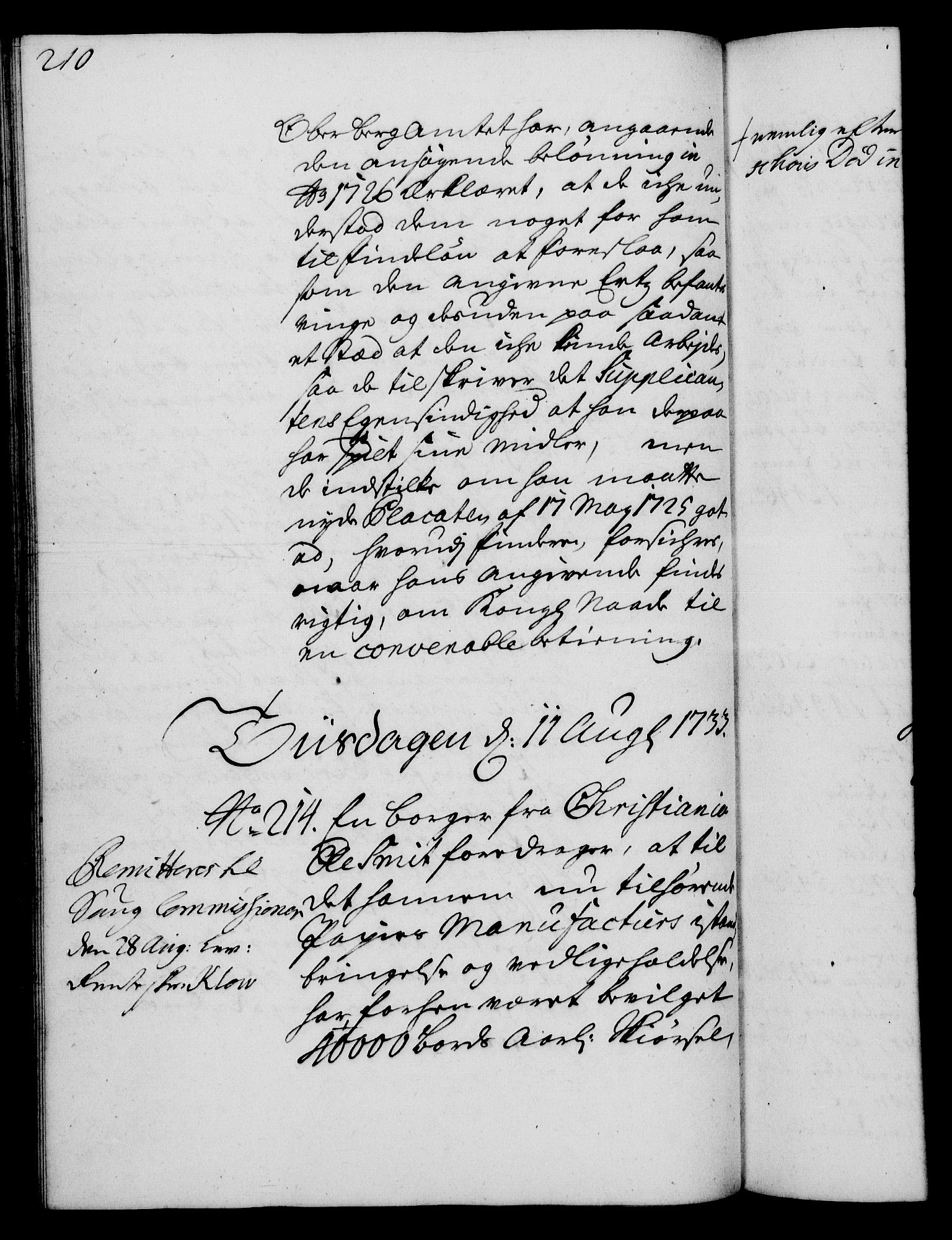 Rentekammeret, Kammerkanselliet, RA/EA-3111/G/Gh/Gha/L0015: Norsk ekstraktmemorialprotokoll (merket RK 53.60), 1733, p. 210