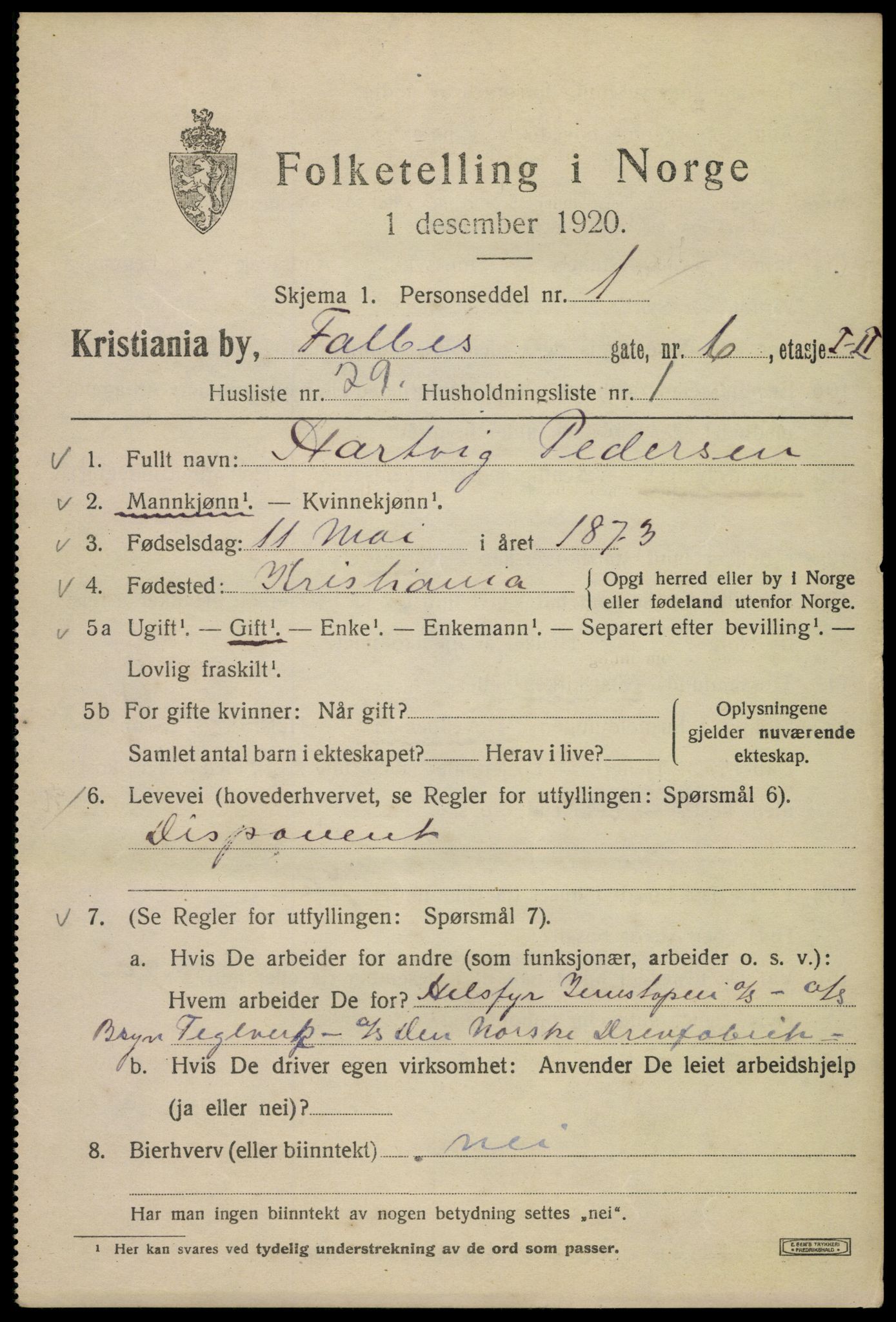 SAO, 1920 census for Kristiania, 1920, p. 225645