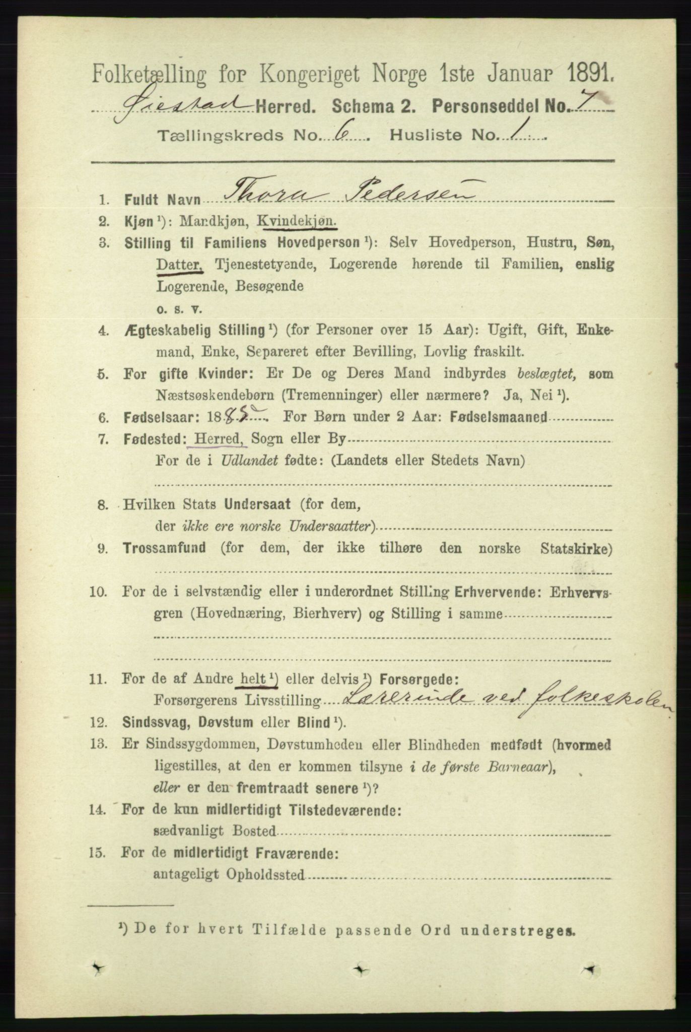 RA, 1891 census for 0920 Øyestad, 1891, p. 2137